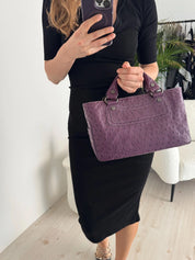 Vintage Celine Paris Made in Italy Top Handle  Handbag bag Triomphe Boogie Ostrich purple leather beautiful vintage bag
