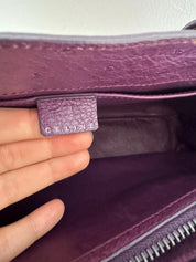 Vintage Celine Paris Made in Italy Top Handle  Handbag bag Triomphe Boogie Ostrich purple leather beautiful vintage bag