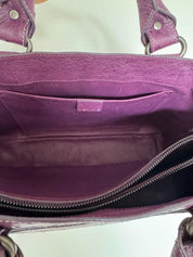 Vintage Celine Paris Made in Italy Top Handle  Handbag bag Triomphe Boogie Ostrich purple leather beautiful vintage bag