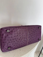 Vintage Celine Paris Made in Italy Top Handle  Handbag bag Triomphe Boogie Ostrich purple leather beautiful vintage bag