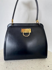 Vintage Celine Paris Made in Italy Top Handle  Handbag bag shoulder Dark Navy Blue leather  beautiful vintage bag