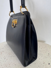Vintage Celine Paris Made in Italy Top Handle  Handbag bag shoulder Dark Navy Blue leather  beautiful vintage bag