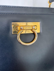 Vintage Celine Paris Made in Italy Top Handle  Handbag bag shoulder Dark Navy Blue leather  beautiful vintage bag