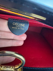 Vintage Celine Paris Made in Italy Top Handle  Handbag bag shoulder Dark Navy Blue leather  beautiful vintage bag
