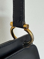 Vintage Celine Paris Made in Italy Top Handle  Handbag bag shoulder Dark Navy Blue leather  beautiful vintage bag