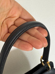 Vintage Celine Paris Made in Italy Top Handle  Handbag bag shoulder Dark Navy Blue leather  beautiful vintage bag