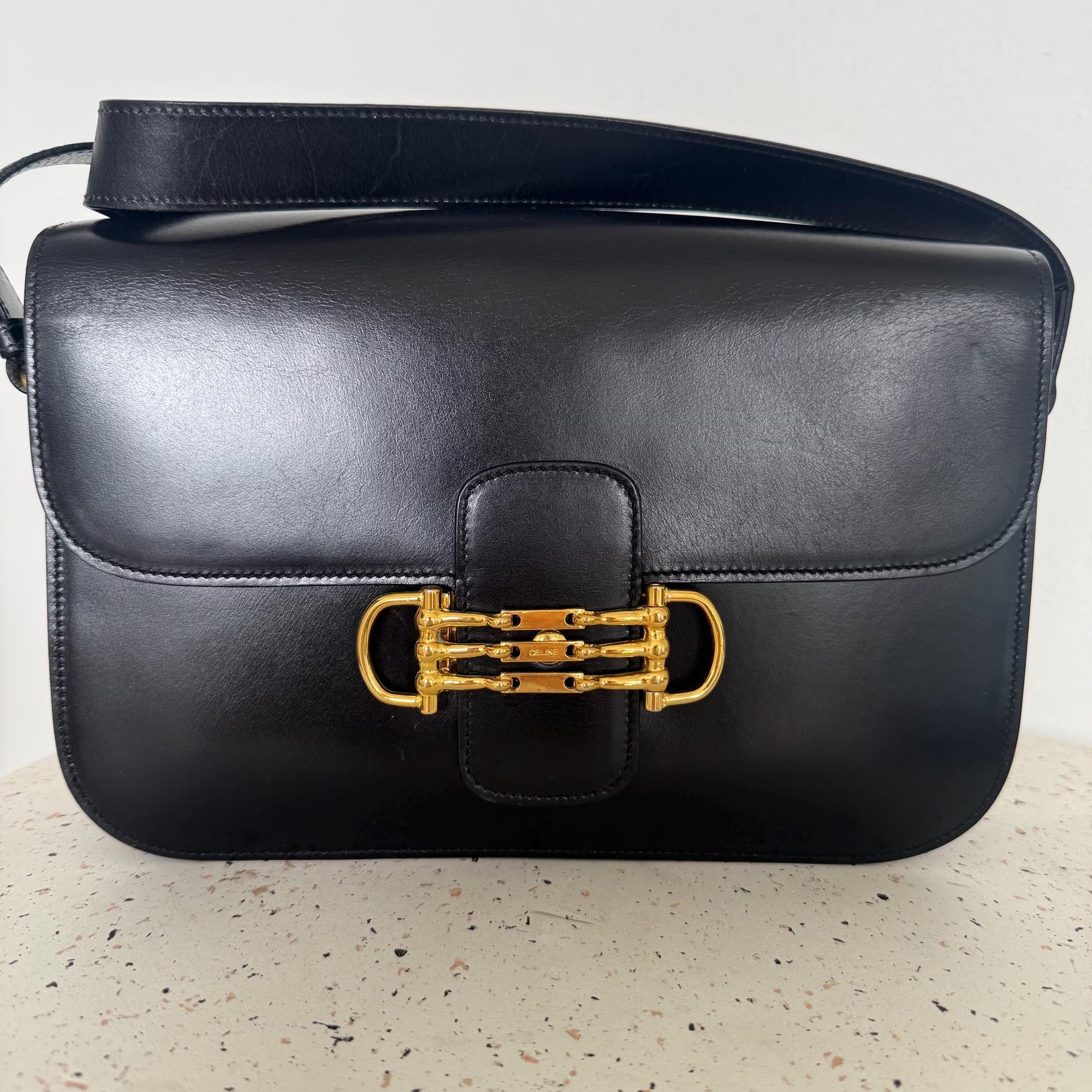 Vintage Celine bag, Celine Paris Triomphe Shoulder Bag Black box Made in Italy, Celine box  bag, Celine 80s, Rare Celine bag, Bag Leather