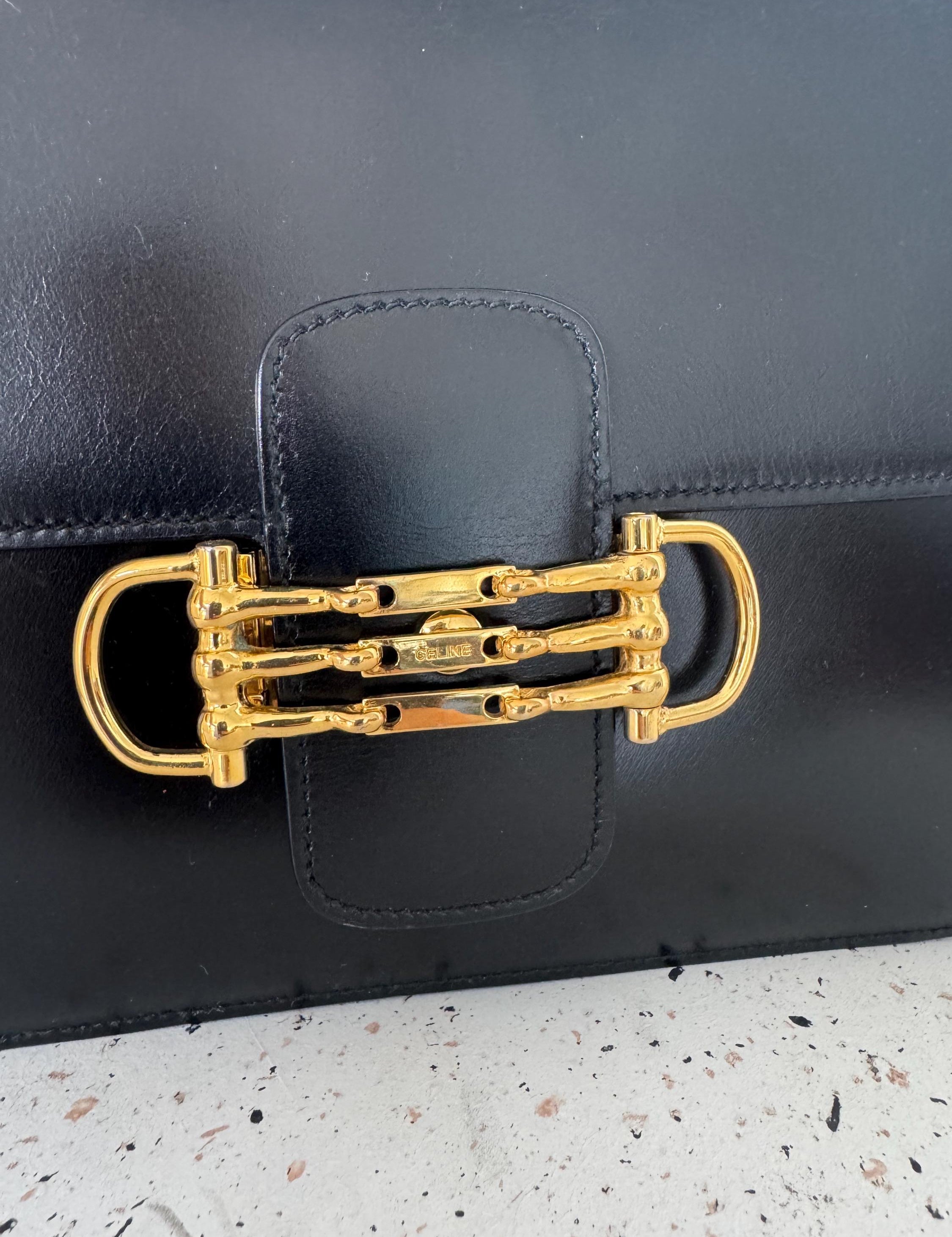 Vintage Celine bag, Celine Paris Triomphe Shoulder Bag Black box Made in Italy, Celine box  bag, Celine 80s, Rare Celine bag, Bag Leather