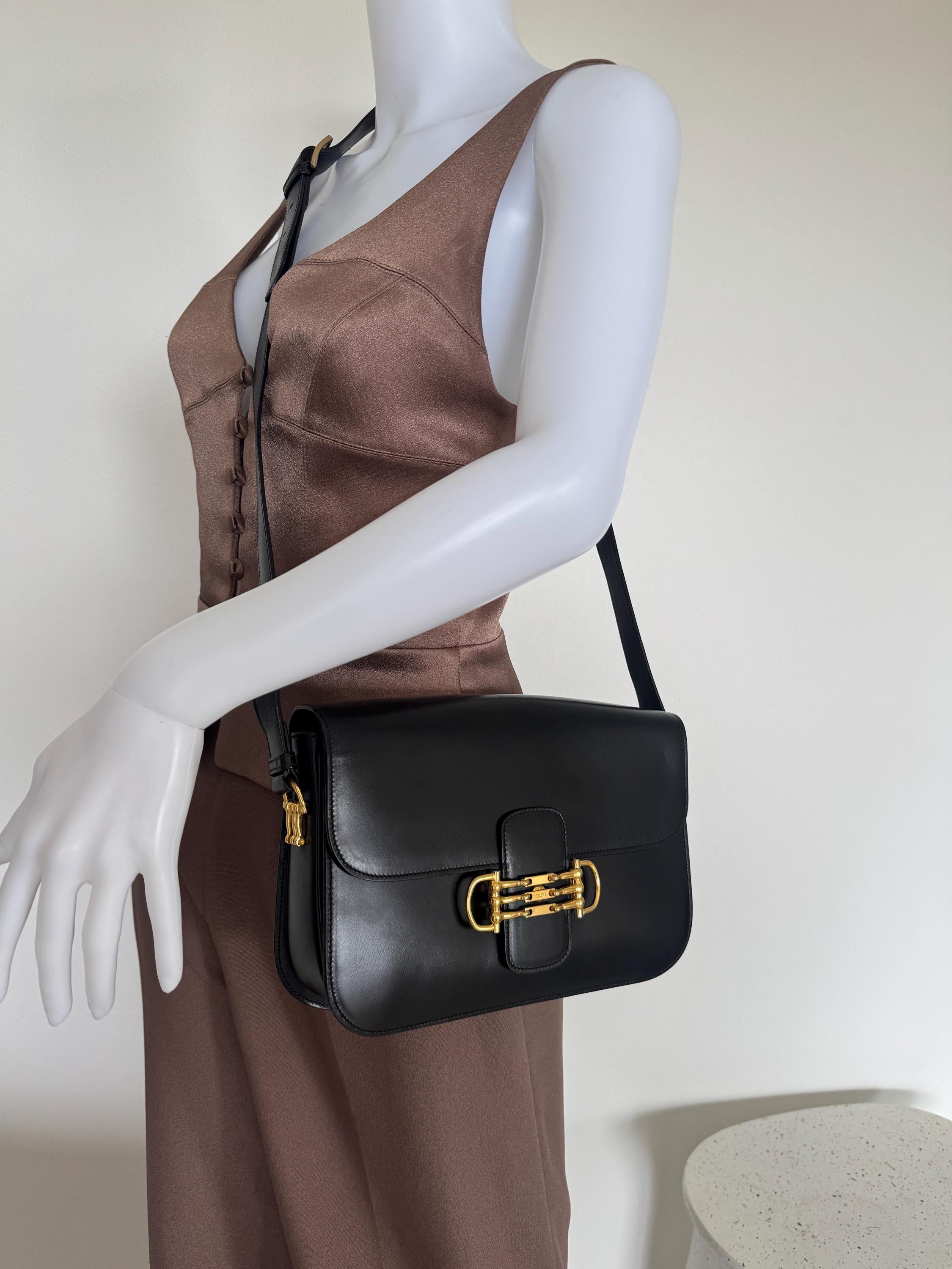 Vintage Celine bag, Celine Paris Triomphe Shoulder Bag Black Box Made in Italy