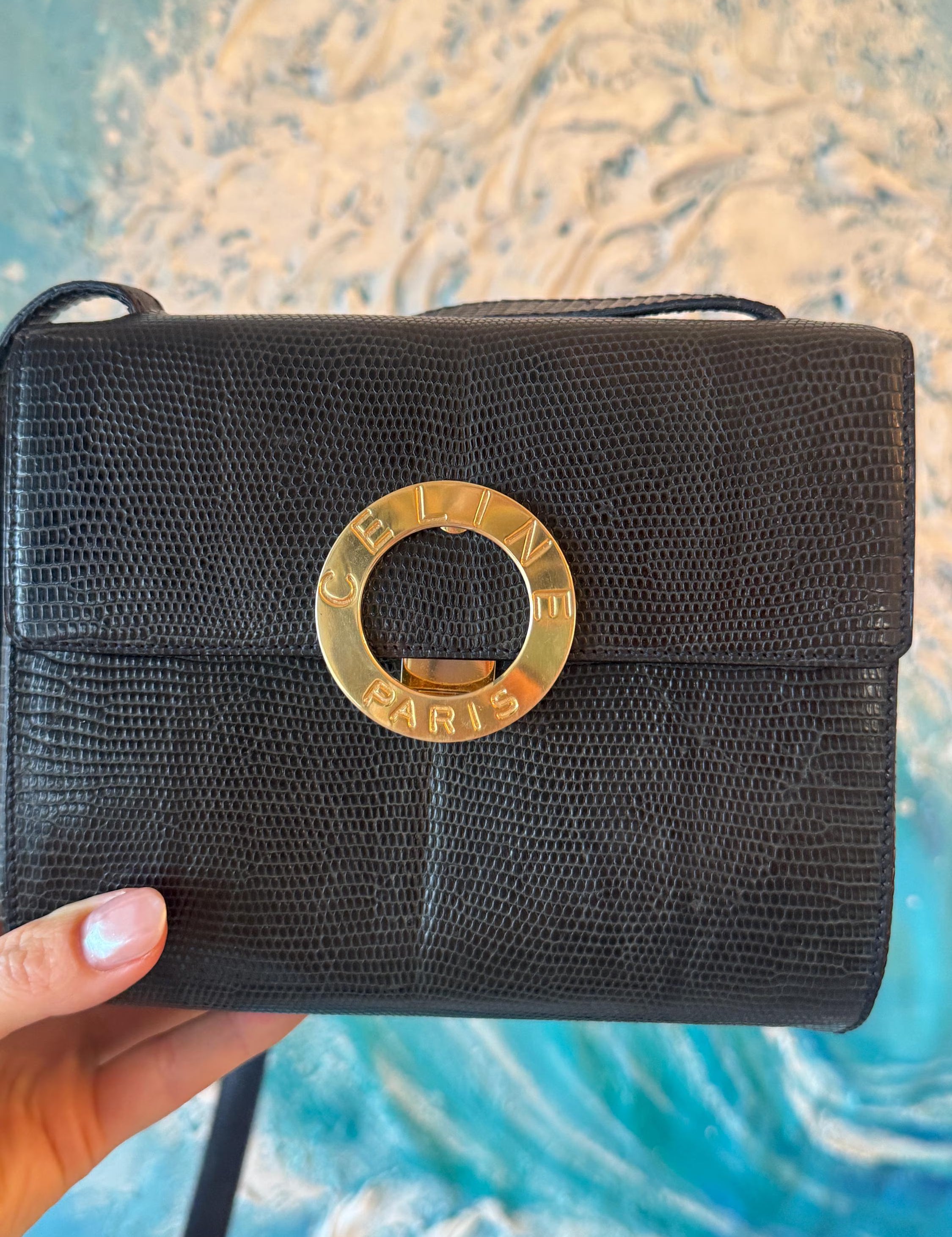 Vintage Celine bag, Celine Paris Triomphe Shoulder Bag Black box Made in Italy, Celine lizard  bag, Celine 80s, Rare Celine, Gift for her