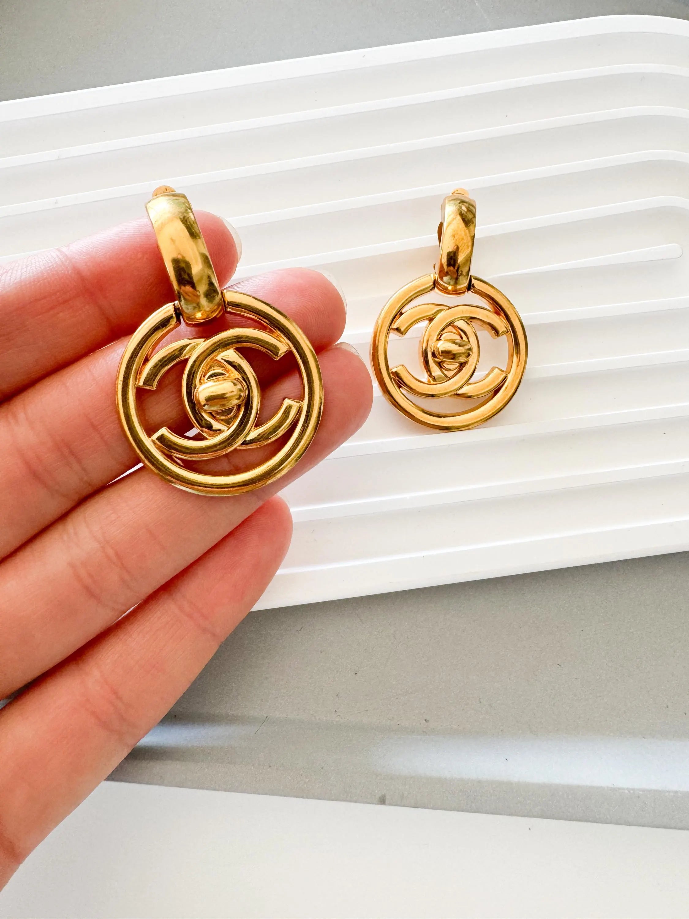 Vintage Chanel Earrings, Gold Tone Earrings, Made in France, Chanel CC Logo, Vintage Earrings, Clip on Earrings, Vintage Jewelry Gold