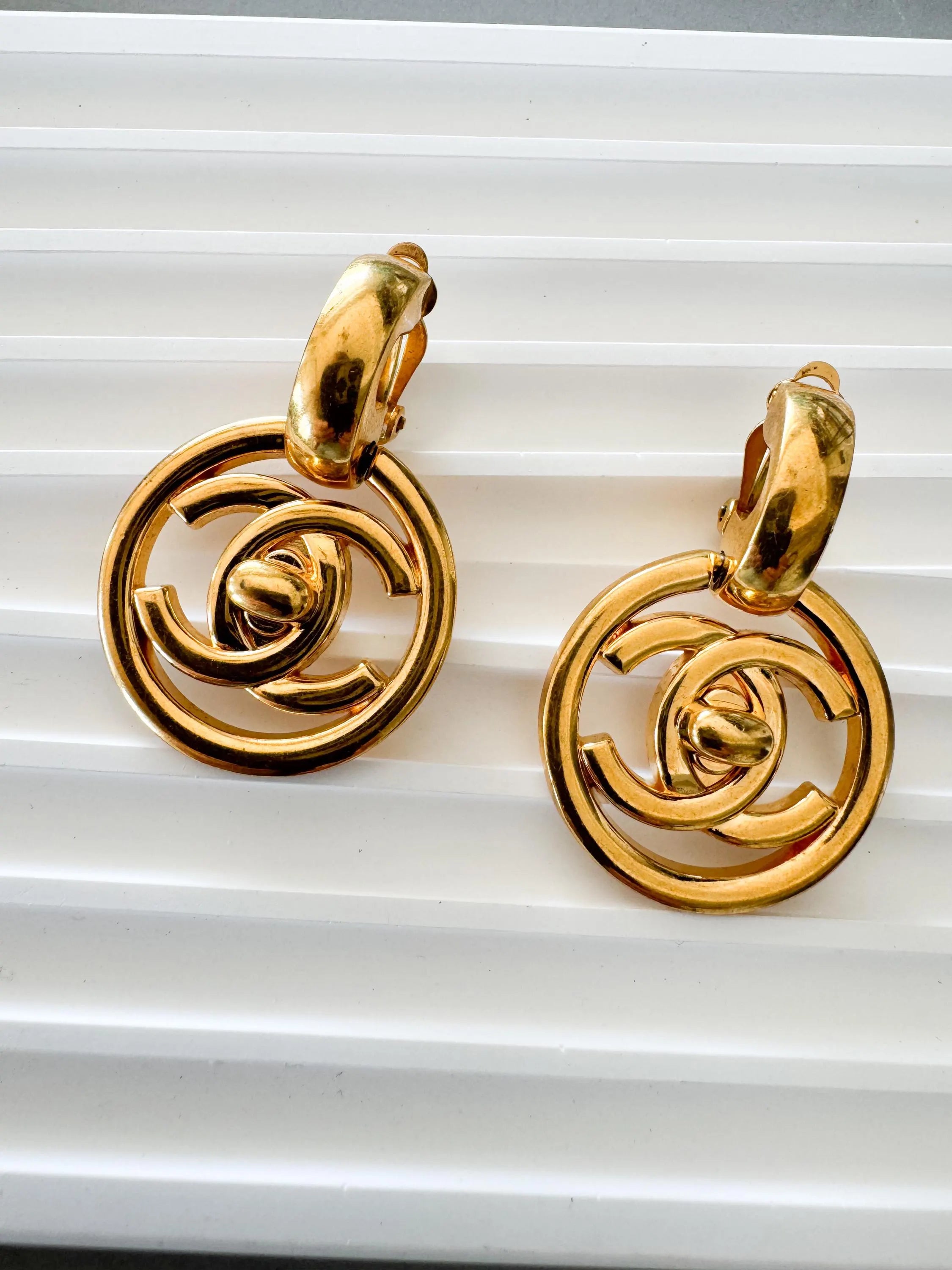 Vintage Chanel Earrings, Gold Tone Earrings, Made in France, Chanel CC Logo, Vintage Earrings, Clip on Earrings, Vintage Jewelry Gold