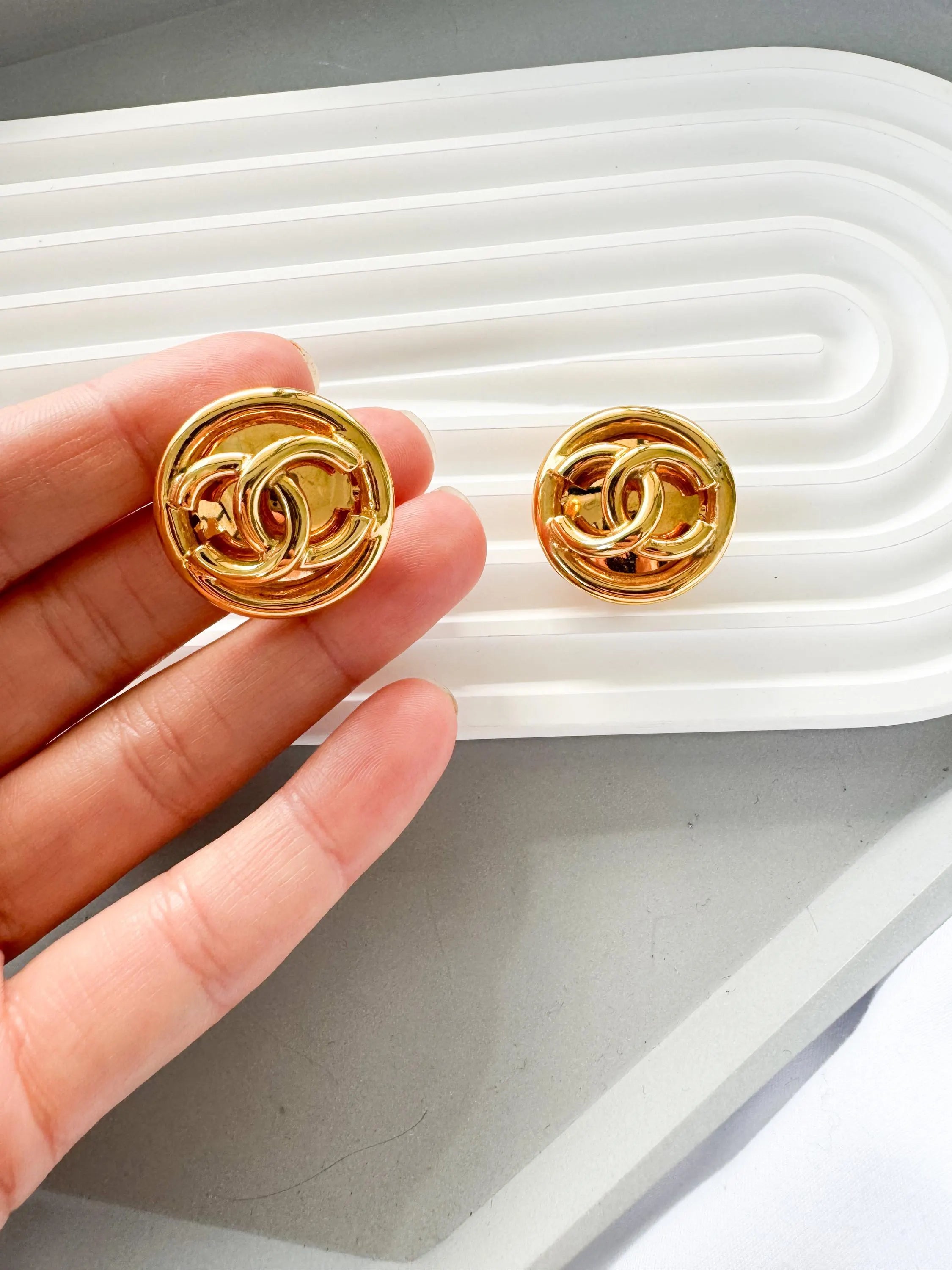 Vintage Chanel Earrings, Gold Tone Earrings, Made in France, Chanel CC Logo, Vintage Earrings, Clip on Earrings, Vintage Jewelry Gold