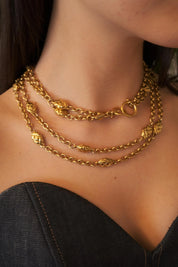 Vintage Chanel Necklace, Choker Necklace, Gold Tone Necklace, Made in France, Gold Coin Necklace, Medallion Necklace, Chanel Stamp necklace