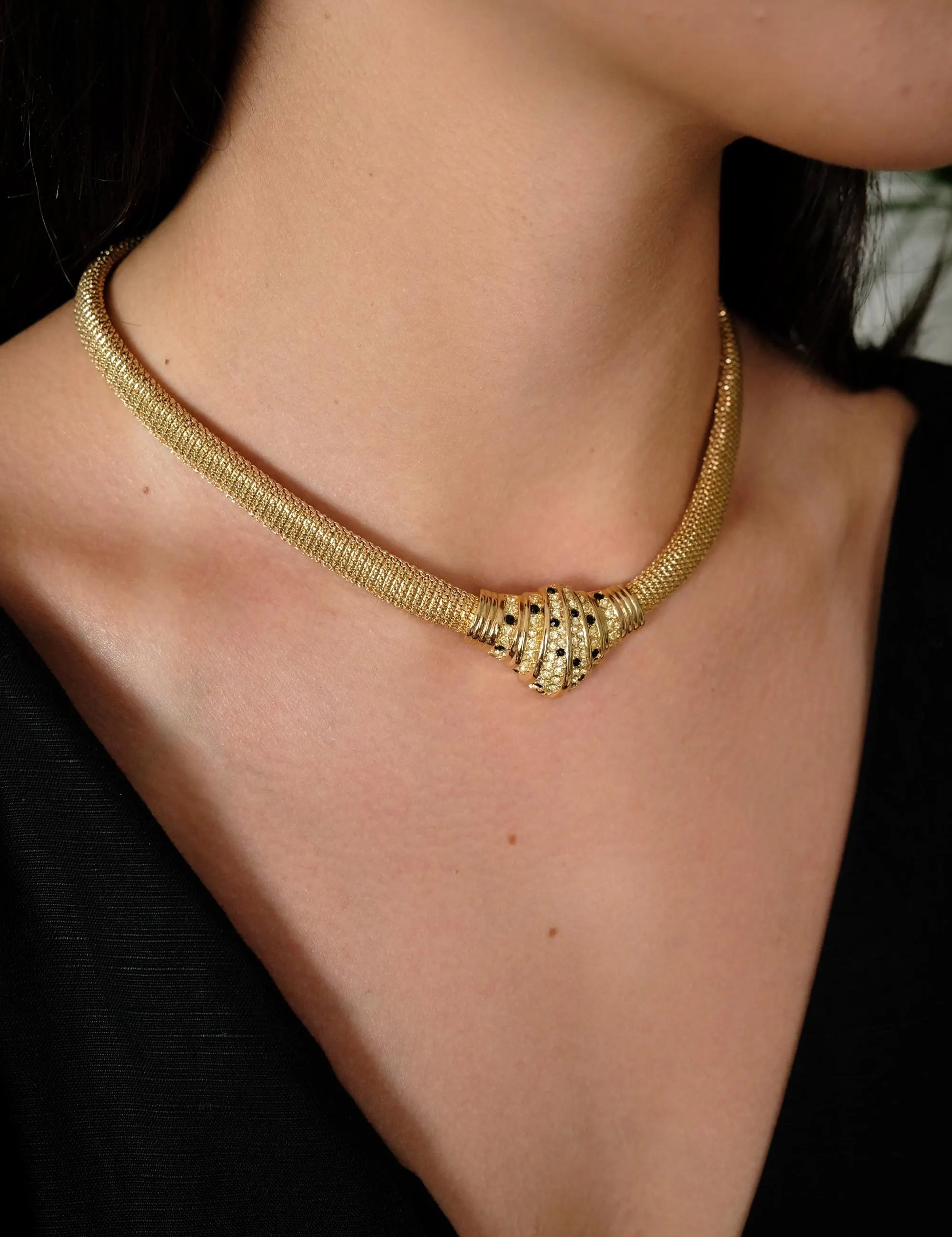 Vintage Christian Dior Necklace, Dior Chain Necklace, Dior Tubogas necklace Snake chain  Necklace, Gift for her, gold zipper choker