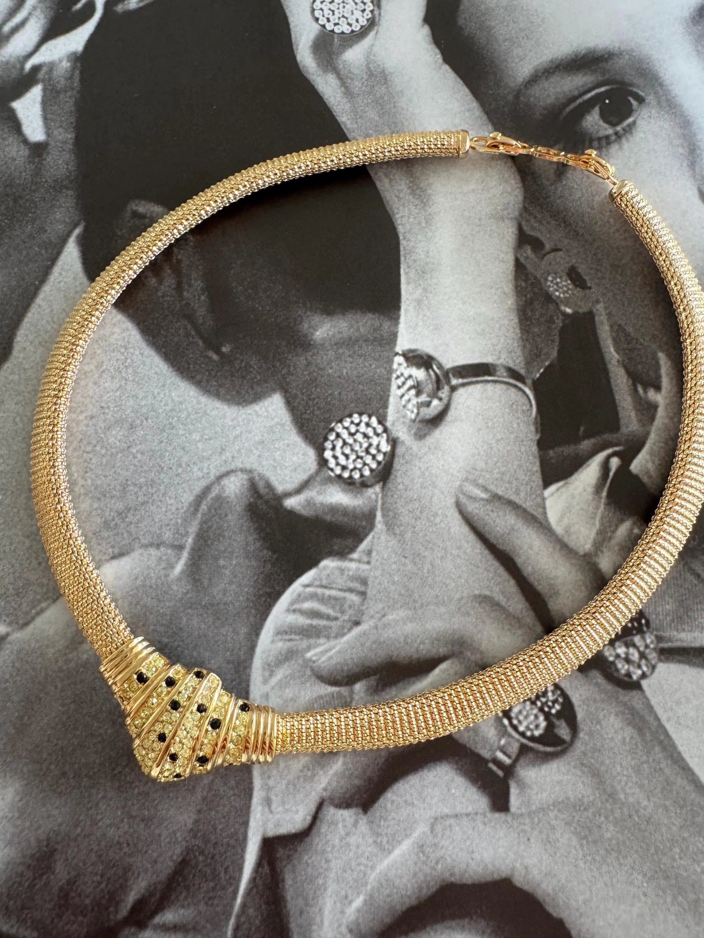 Vintage Christian Dior Necklace, Dior Chain Necklace, Dior Tubogas necklace Snake chain  Necklace, Gift for her, gold zipper choker