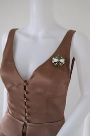 Christian Dior vintage brooch with turquoise blue glass accents and white milk glass stones