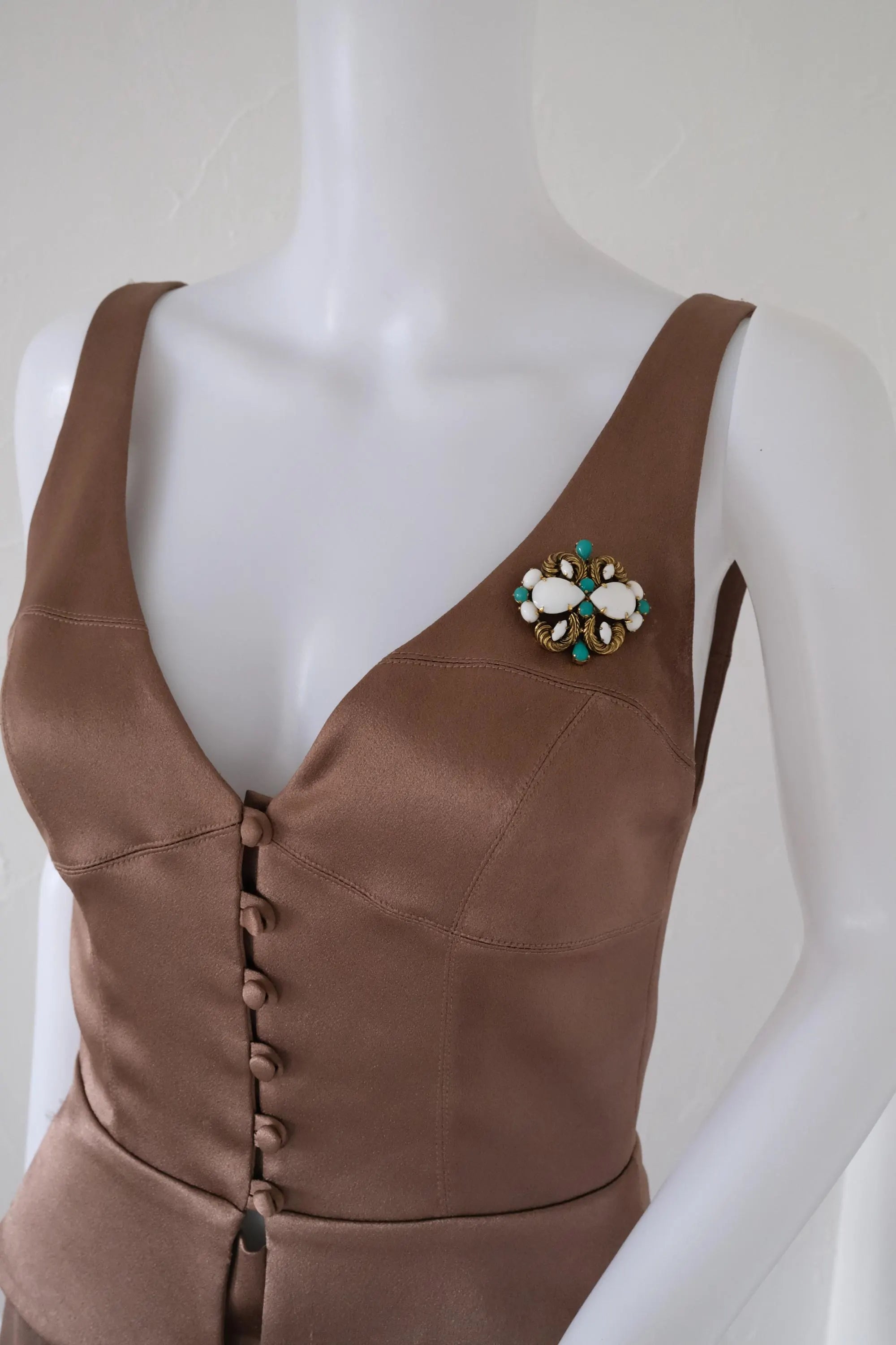 Christian Dior vintage brooch with turquoise blue glass accents and white milk glass stones