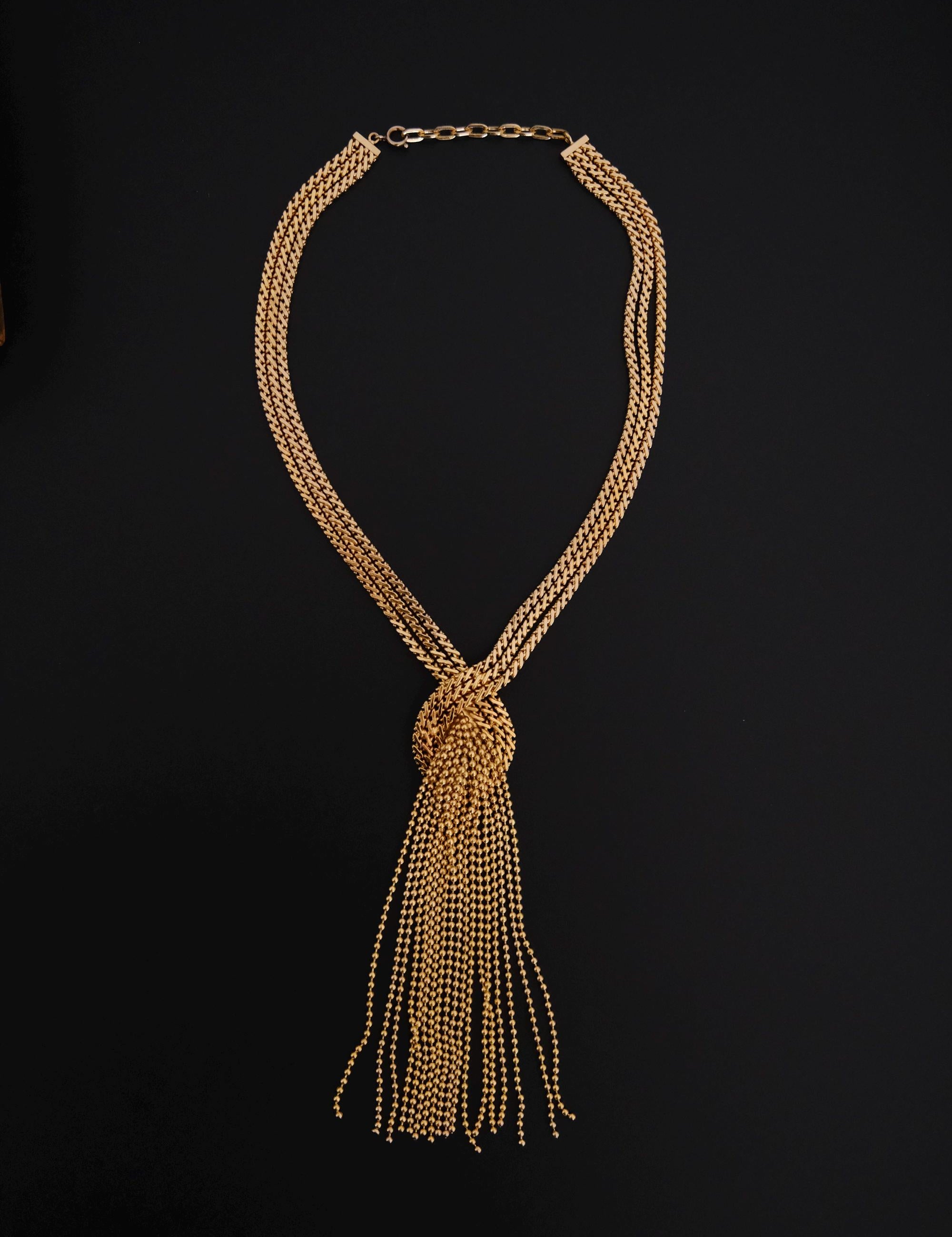 Vintage Christian Dior 1974 gold-tone fringe tassel statement necklace, signed Christian Dior Germany