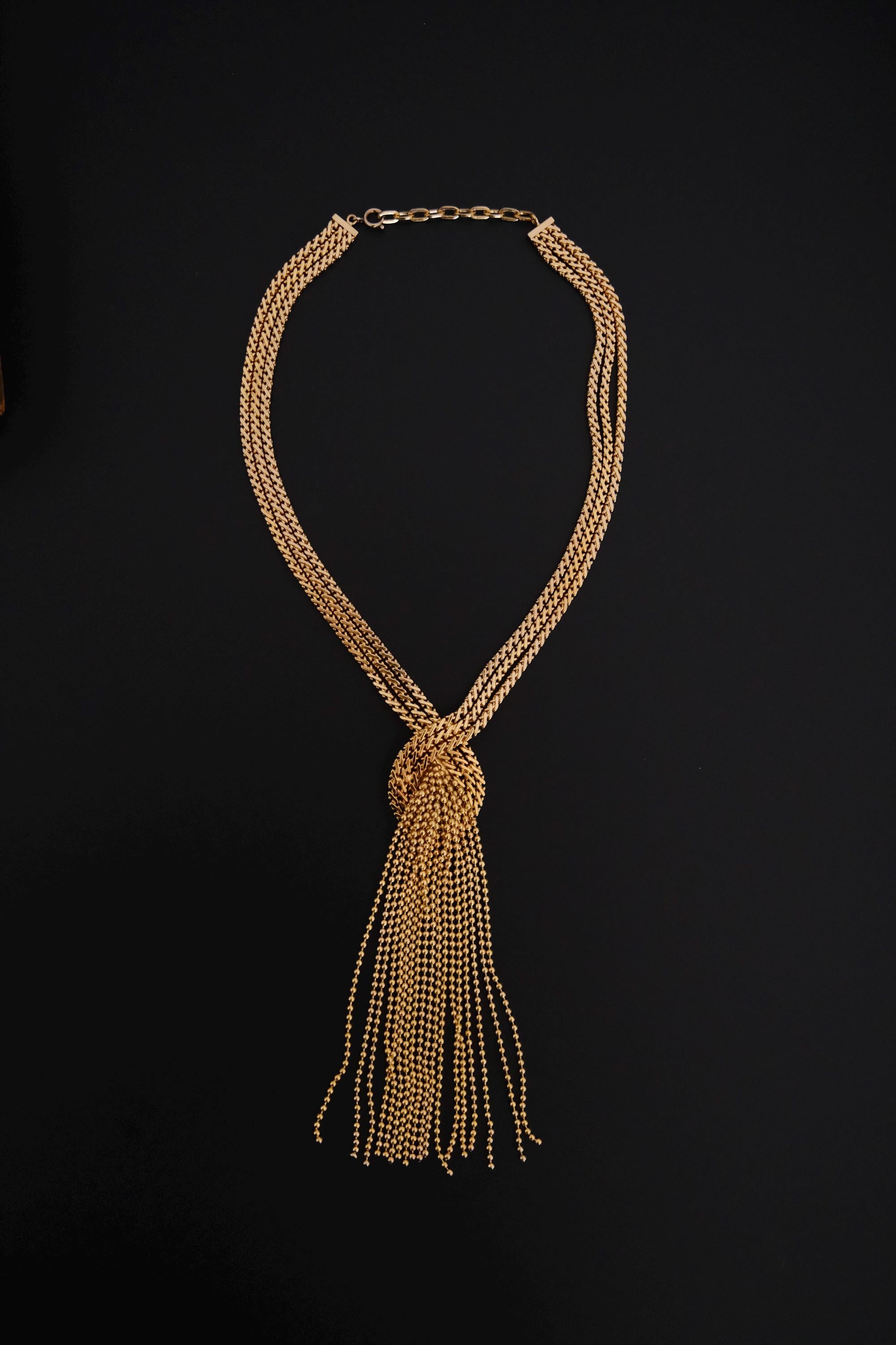 Vintage Christian Dior 1974 gold-tone fringe tassel statement necklace, signed Christian Dior Germany