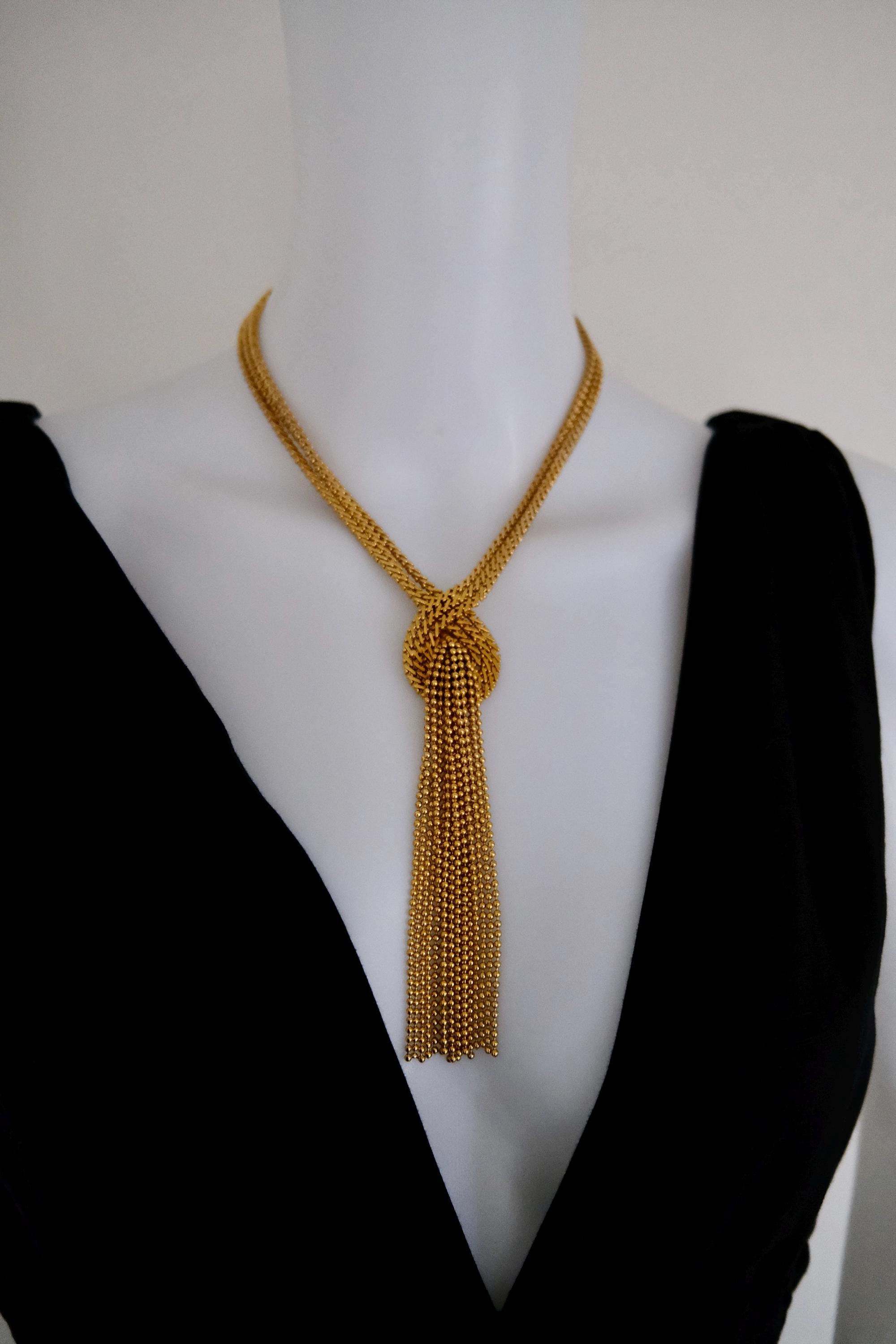 Vintage Christian Dior 1974 gold-tone fringe tassel statement necklace, signed Christian Dior Germany