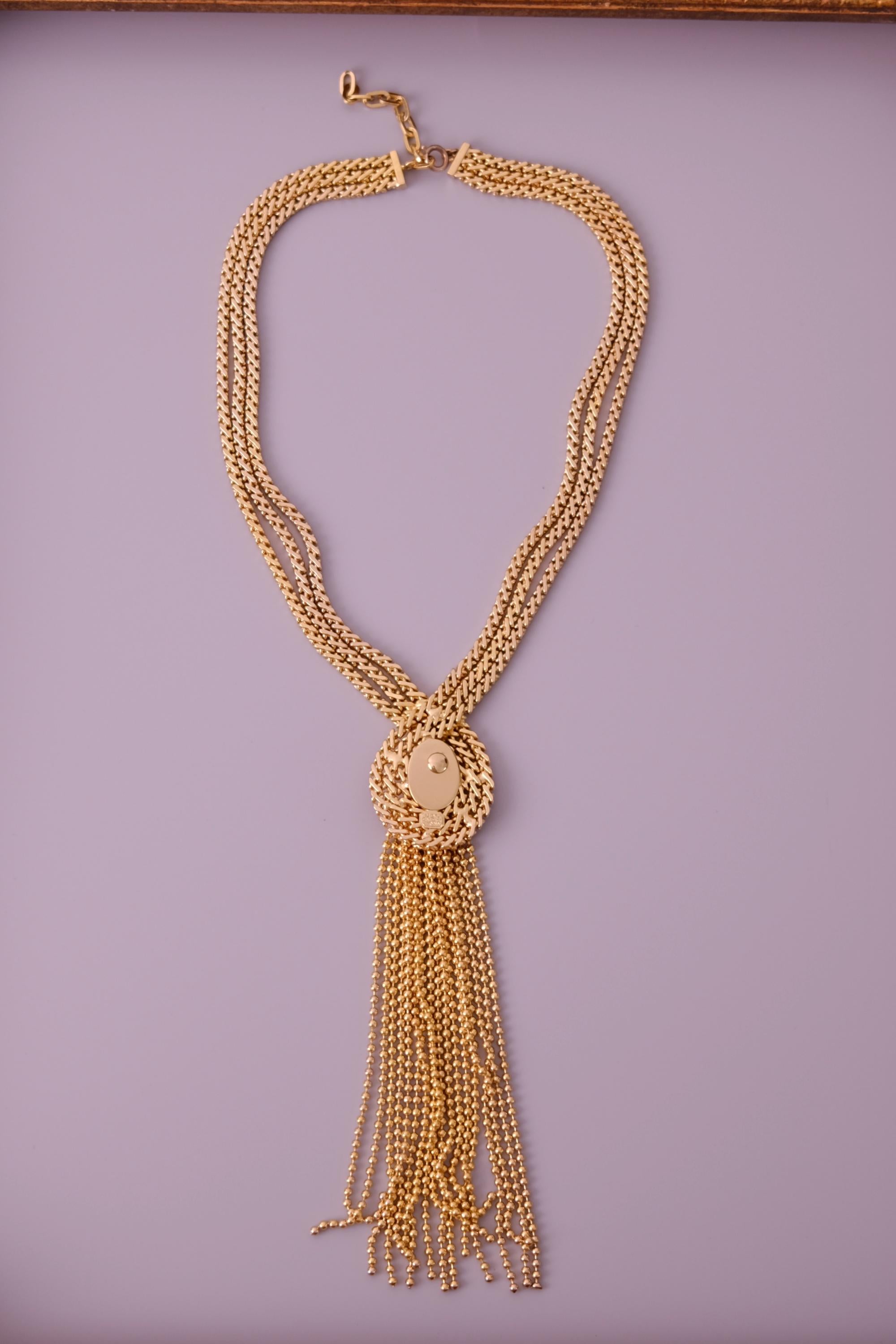 Vintage Christian Dior 1974 gold-tone fringe tassel statement necklace, signed Christian Dior Germany