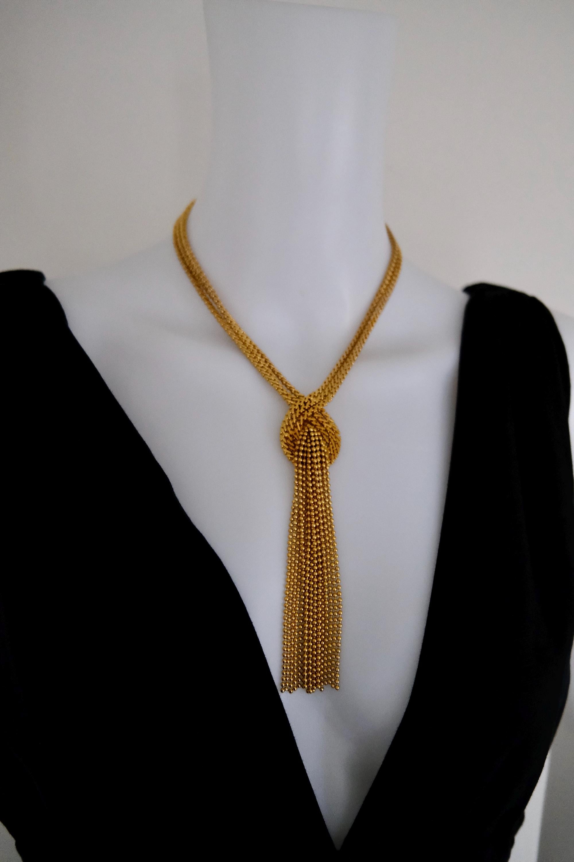 Vintage Christian Dior 1974 gold-tone fringe tassel statement necklace, signed Christian Dior Germany