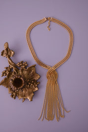 Vintage Christian Dior 1974 gold-tone fringe tassel statement necklace, signed Christian Dior Germany