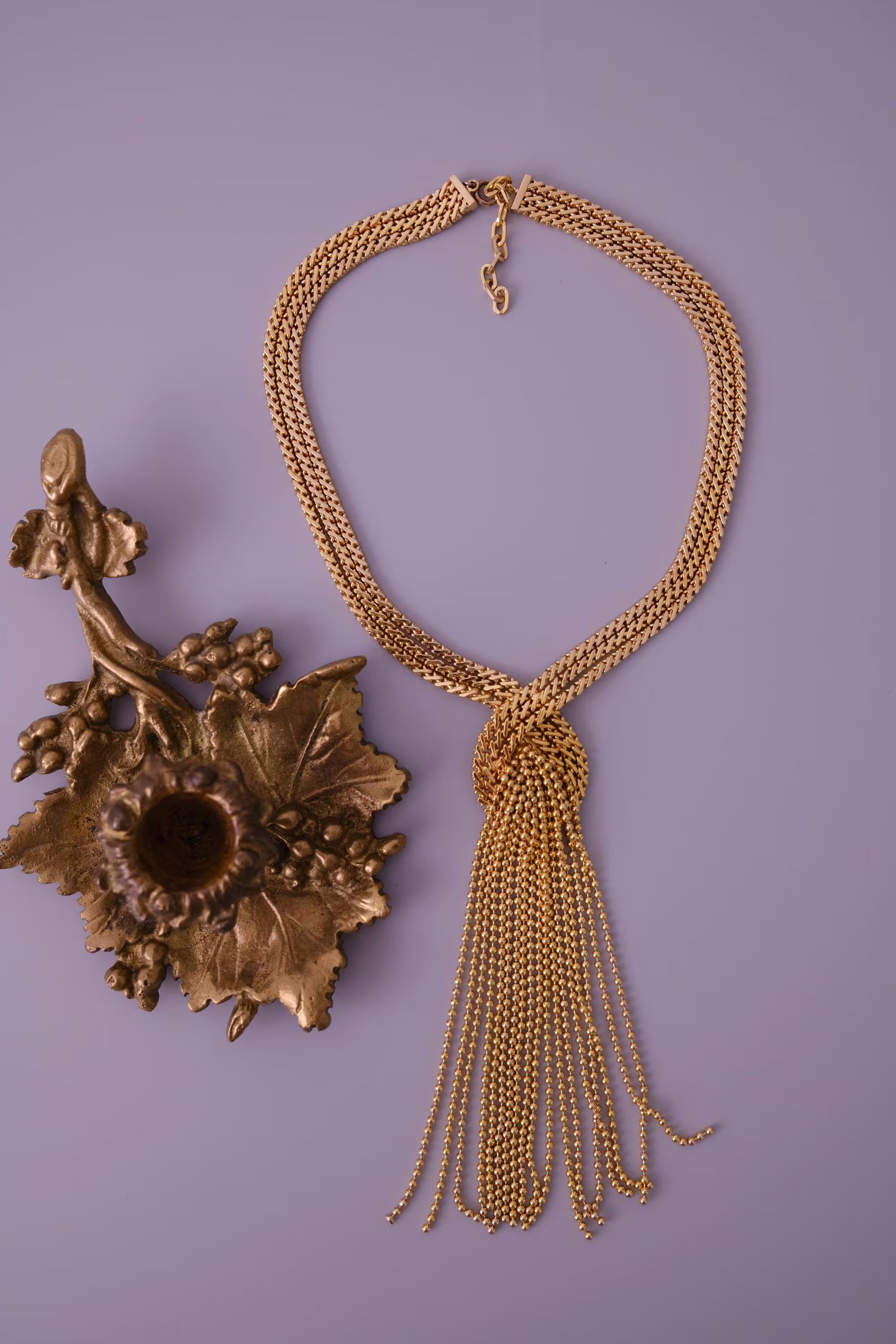 Vintage Christian Dior 1974 gold-tone fringe tassel statement necklace, signed Christian Dior Germany