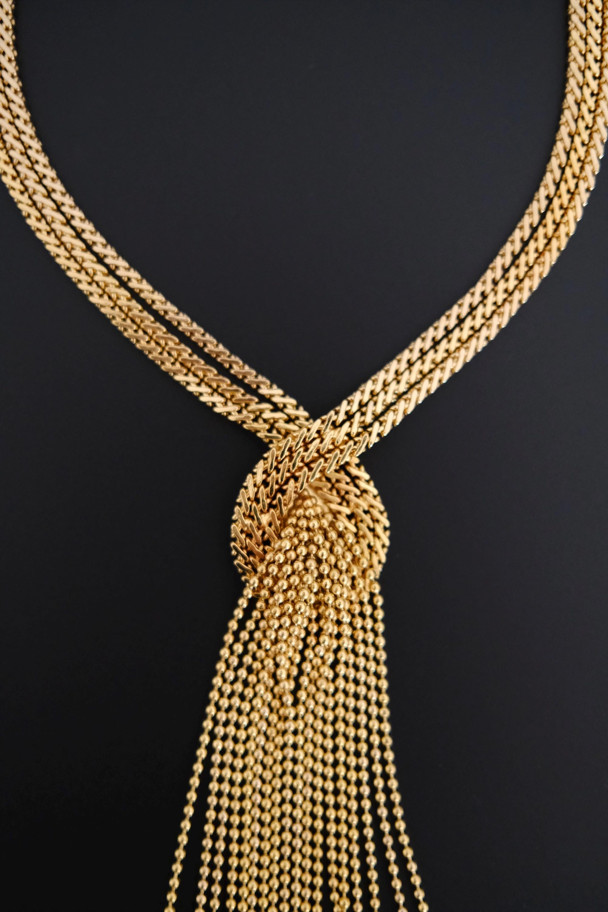 Vintage Christian Dior 1974 gold-tone fringe tassel statement necklace, signed Christian Dior Germany