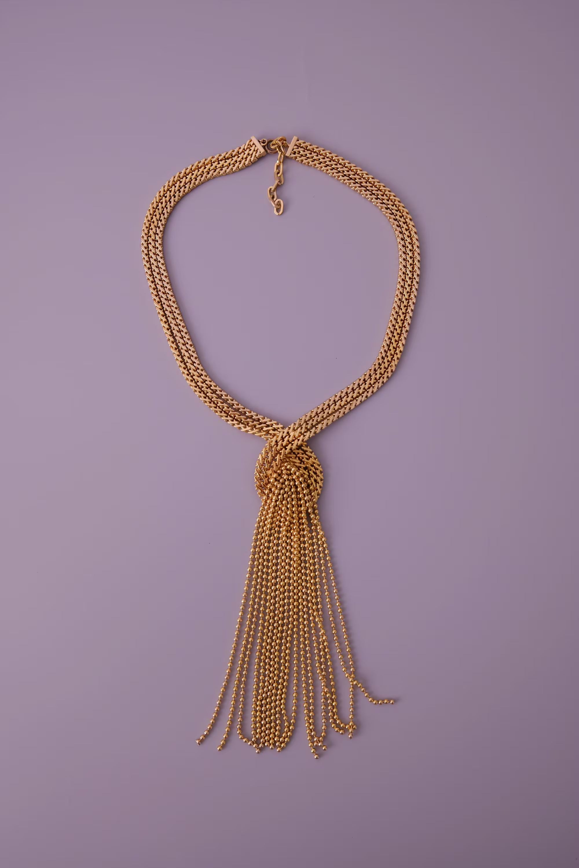 Vintage Christian Dior 1974 gold-tone fringe tassel statement necklace, signed Christian Dior Germany