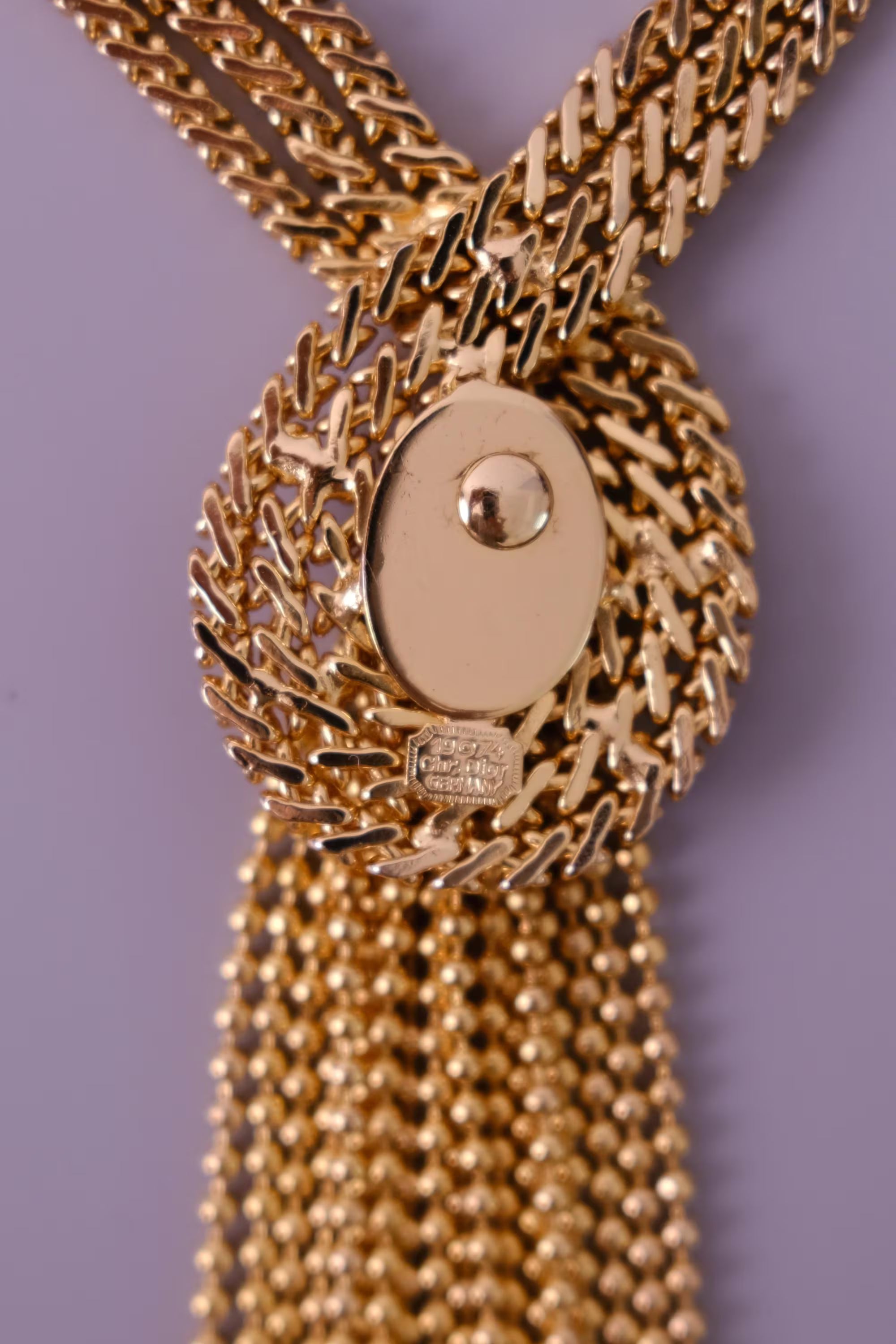 Vintage Christian Dior 1974 gold-tone fringe tassel statement necklace, signed Christian Dior Germany