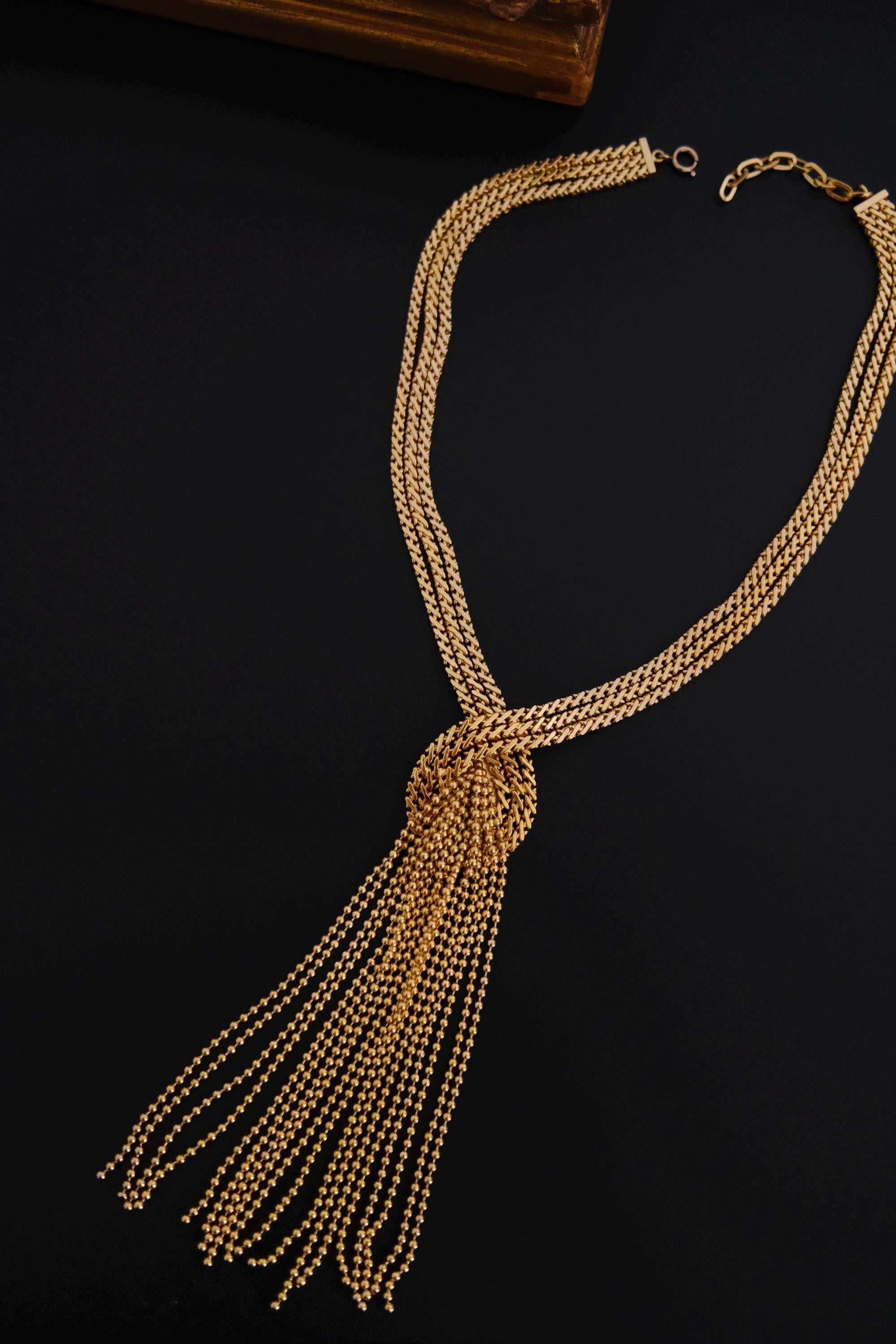 Vintage Christian Dior 1974 gold-tone fringe tassel statement necklace, signed Christian Dior Germany
