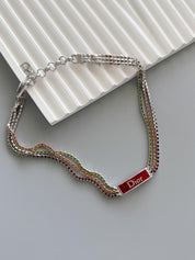 Vintage Christian Dior By John Galliano Rainbow Rhinestone choker necklace, vintage Dior choker red enamel Logo, Dior Id Choker collector