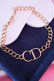 Vintage Christian Dior CD gold choker necklace, chunky curb chain runway style designed by John Galliano, designer jewelry gift for her