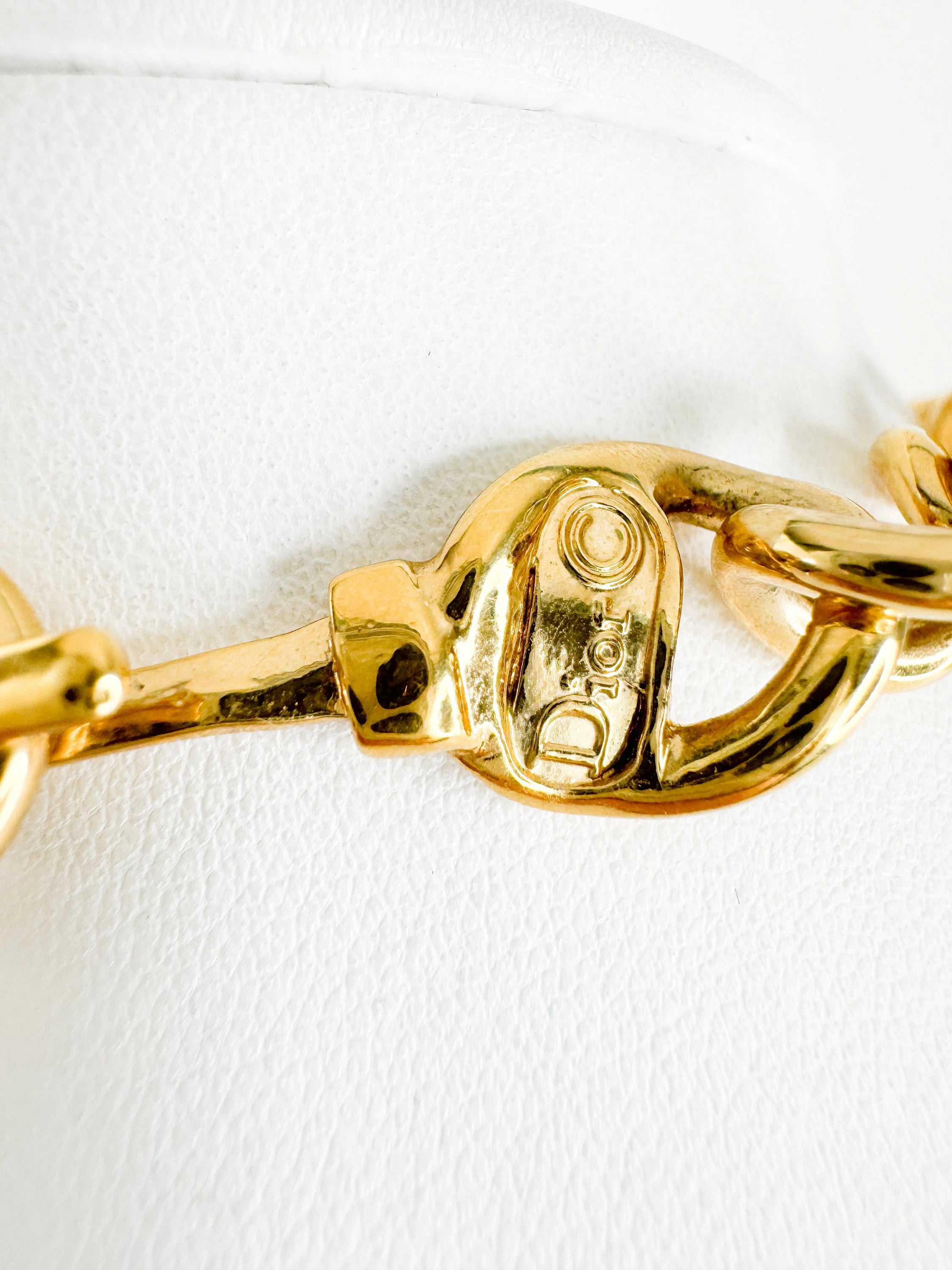 Vintage Christian Dior CD gold choker necklace, chunky curb chain runway style designed by John Galliano, designer jewelry gift for her