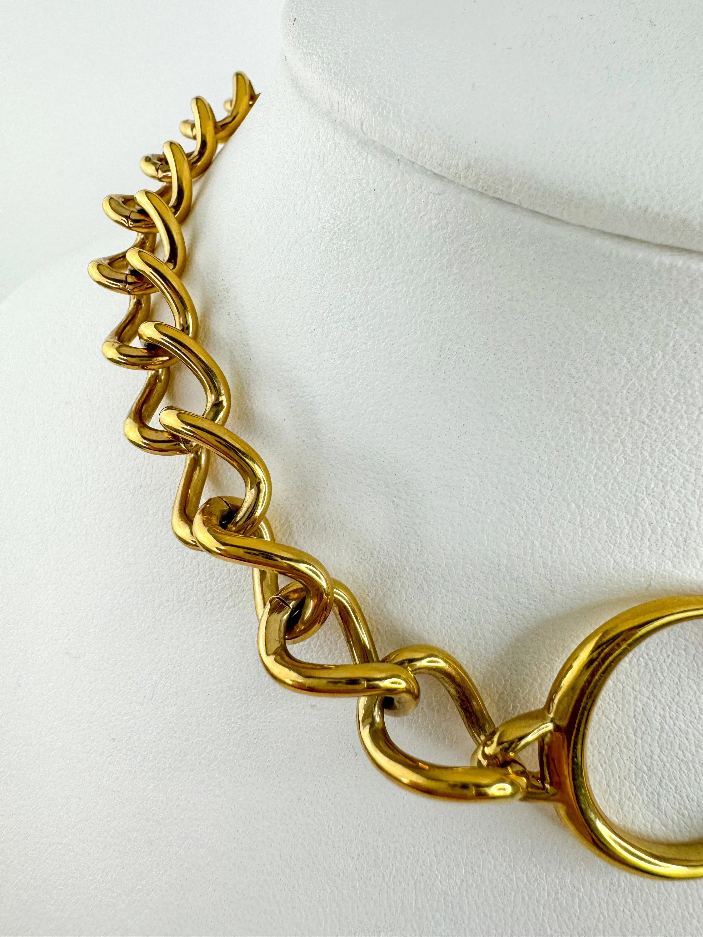 Vintage Christian Dior CD gold choker necklace, chunky curb chain runway style designed by John Galliano, designer jewelry gift for her
