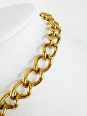 Vintage Christian Dior CD gold choker necklace, chunky curb chain runway style designed by John Galliano, designer jewelry gift for her
