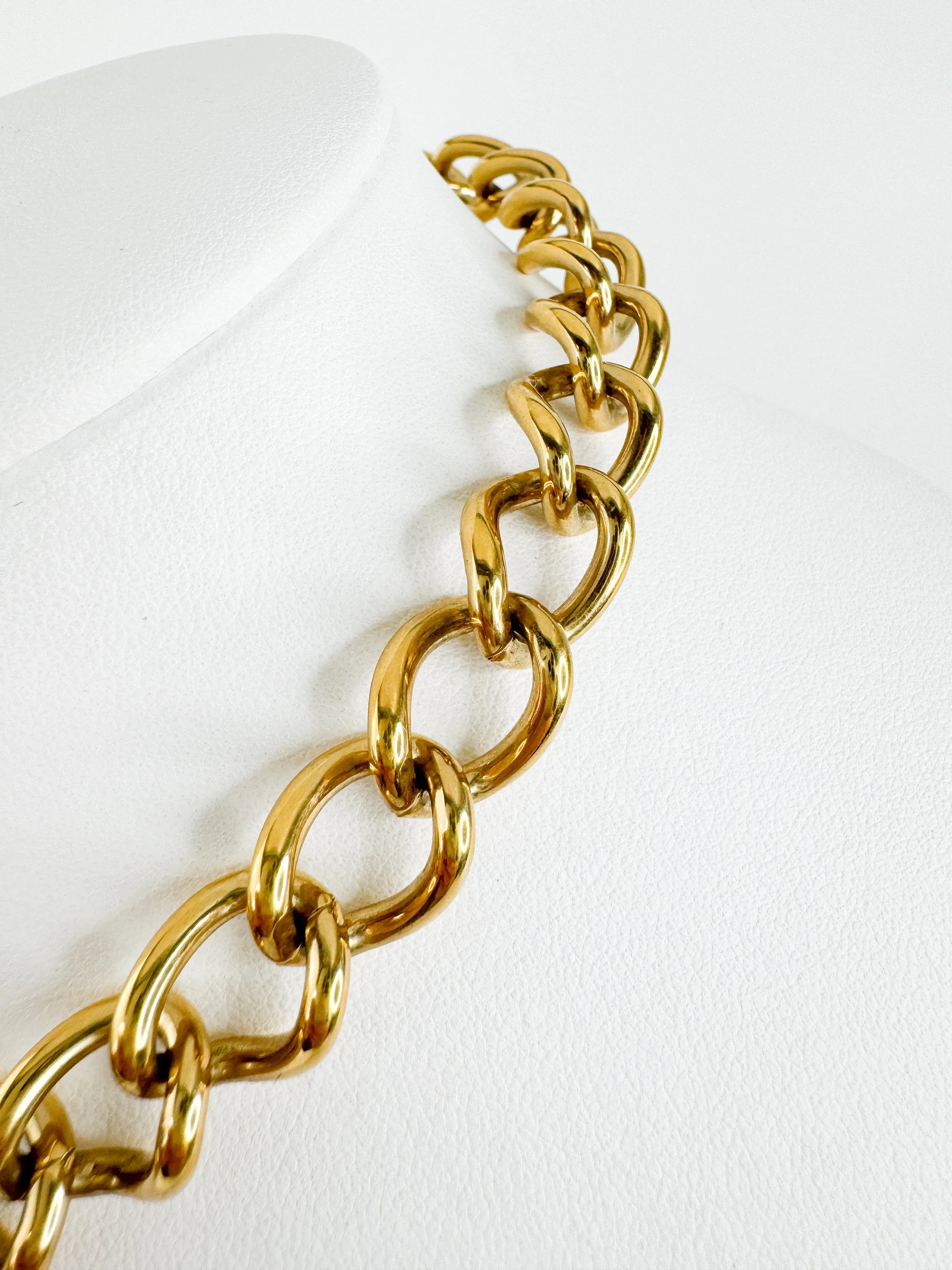 Vintage Christian Dior CD gold choker necklace, chunky curb chain runway style designed by John Galliano, designer jewelry gift for her