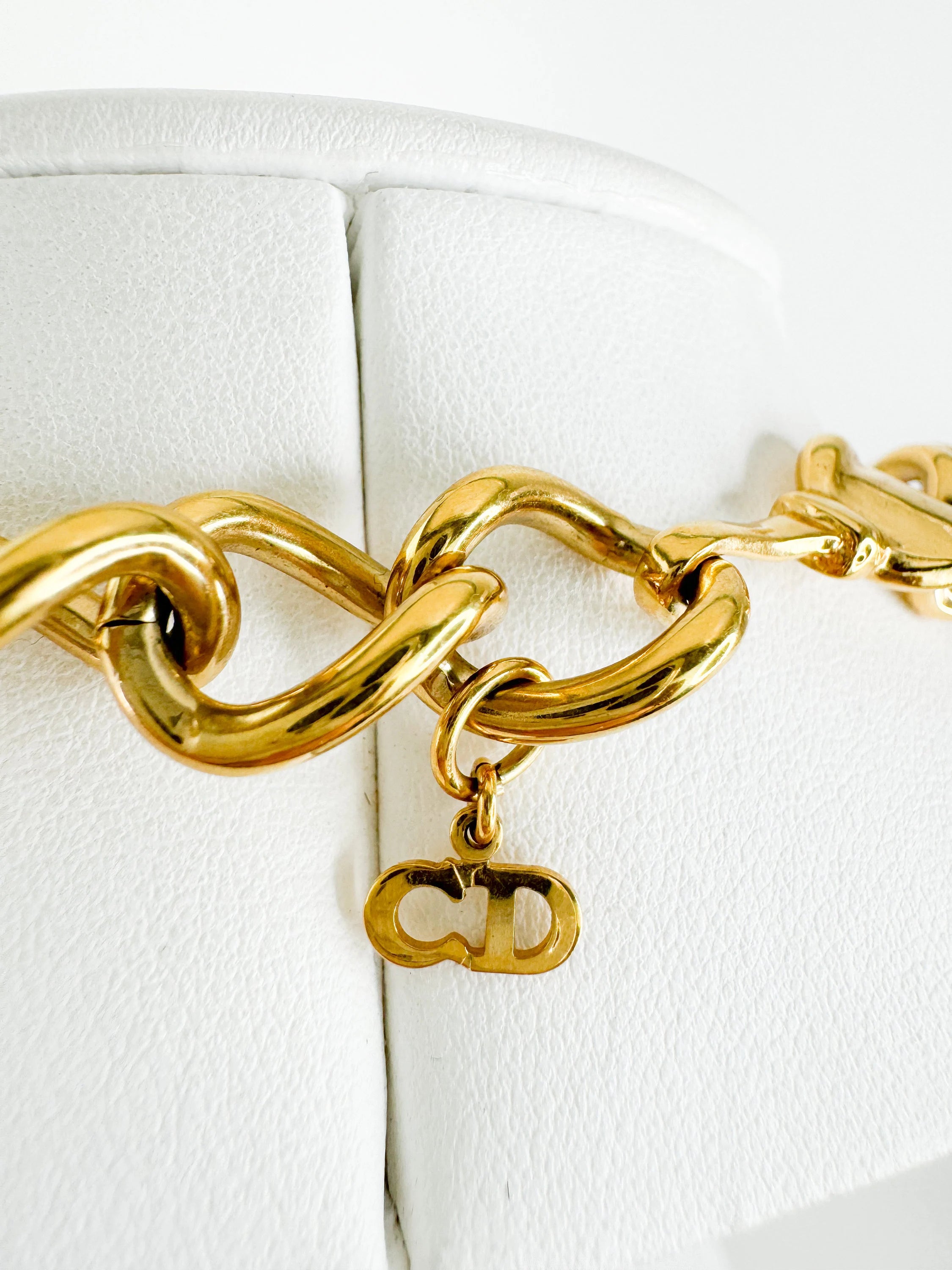 Vintage Christian Dior CD gold choker necklace, chunky curb chain runway style designed by John Galliano, designer jewelry gift for her
