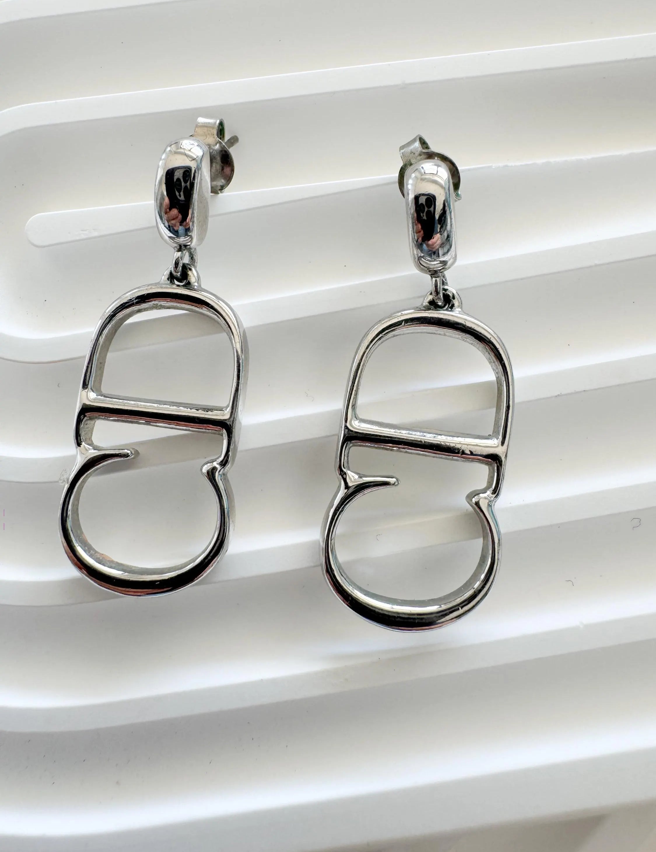 Dior earrings Vintage Christian Dior logo Earrings, Dior Vintage CD silver Tone Earrings chunky Earrings, Vintage Earrings, Gift for her