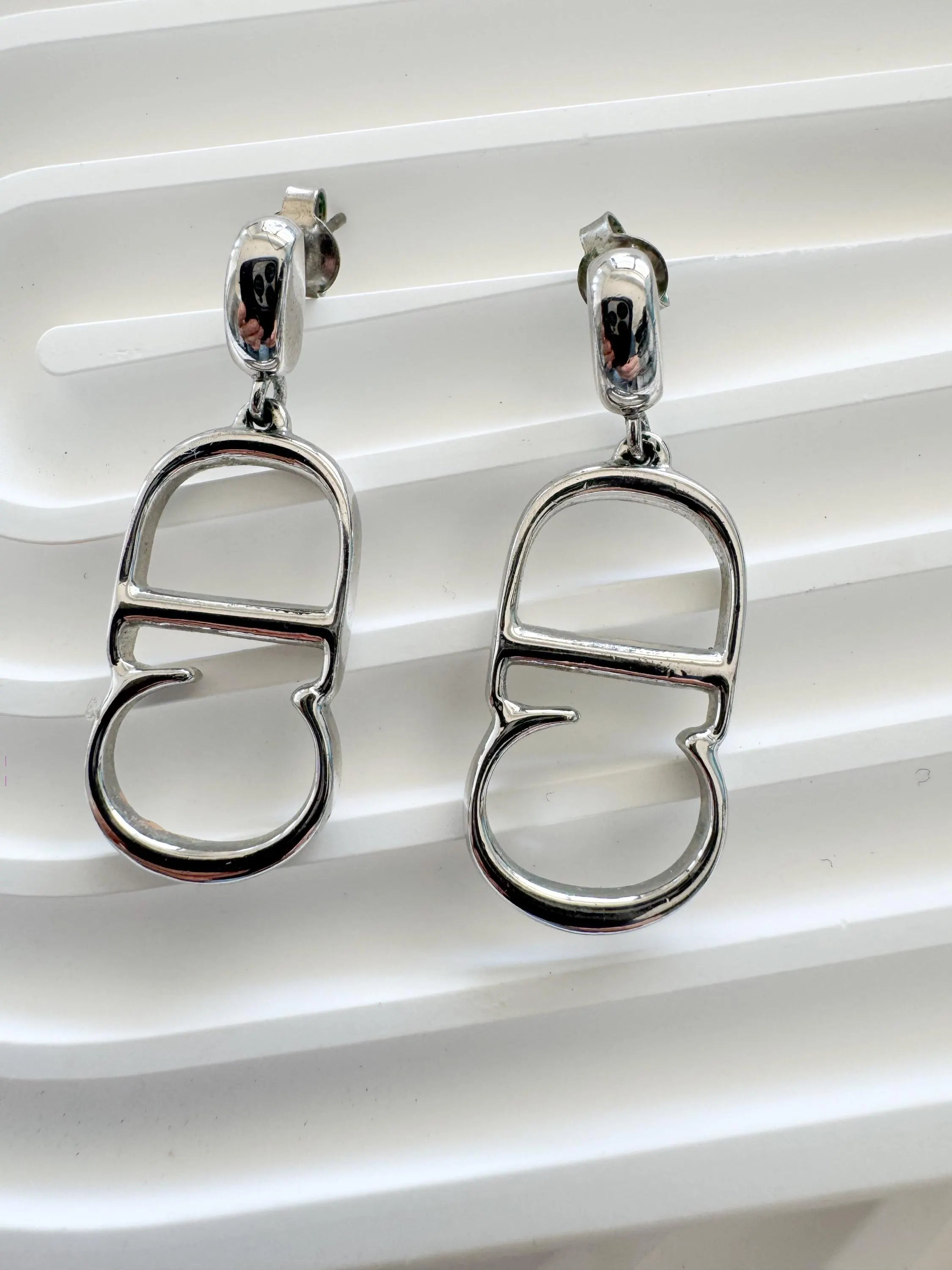 Dior earrings Vintage Christian Dior logo Earrings, Dior Vintage CD silver Tone Earrings chunky Earrings, Vintage Earrings, Gift for her