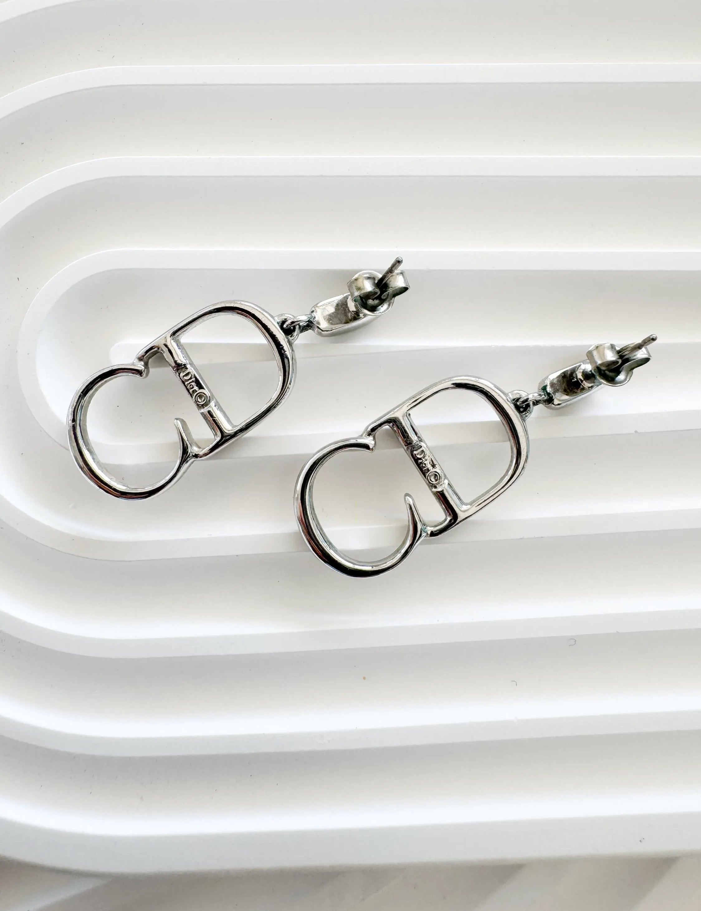 Dior earrings Vintage Christian Dior logo Earrings, Dior Vintage CD silver Tone Earrings chunky Earrings, Vintage Earrings, Gift for her