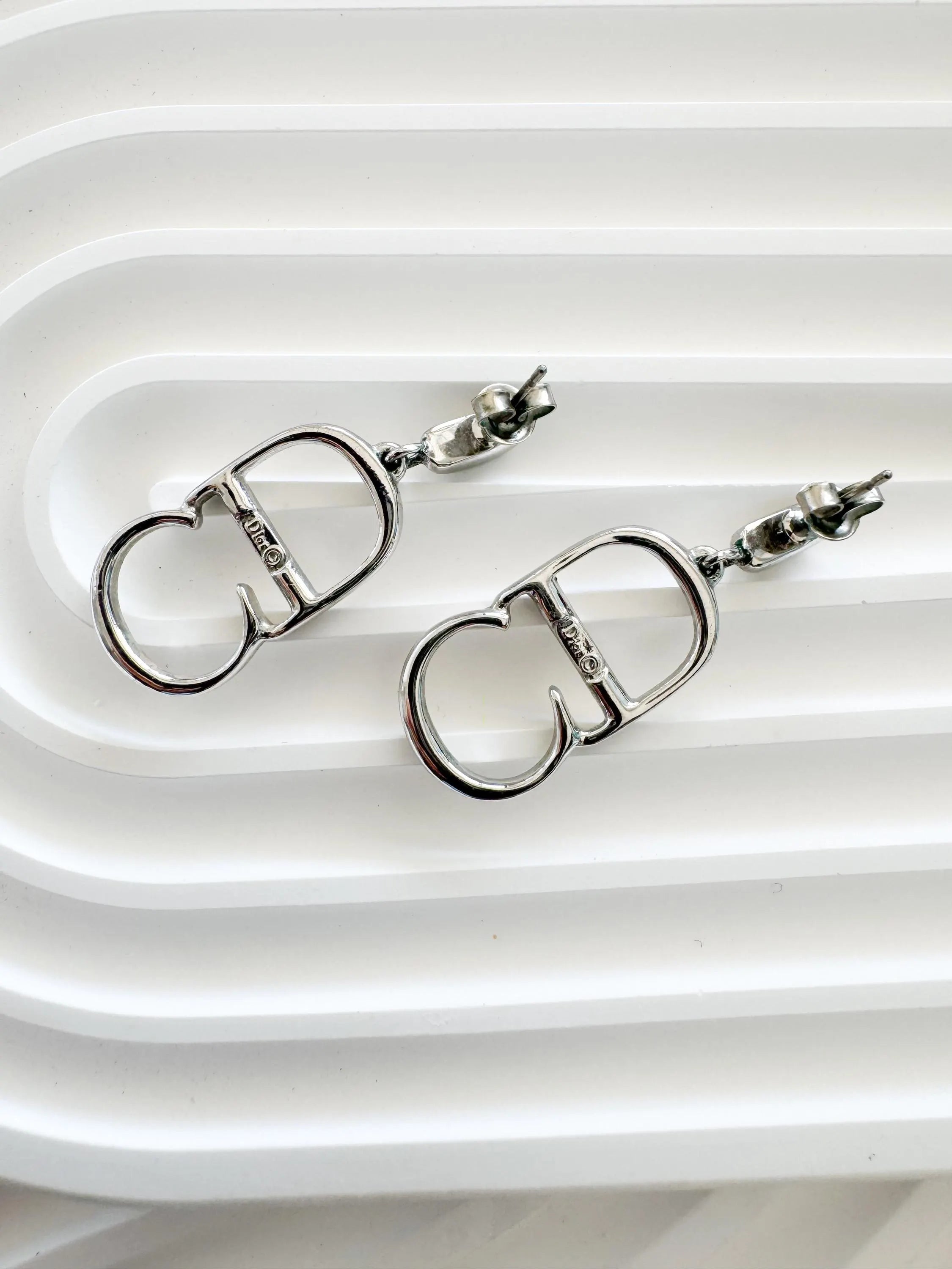 Dior earrings Vintage Christian Dior logo Earrings, Dior Vintage CD silver Tone Earrings chunky Earrings, Vintage Earrings, Gift for her