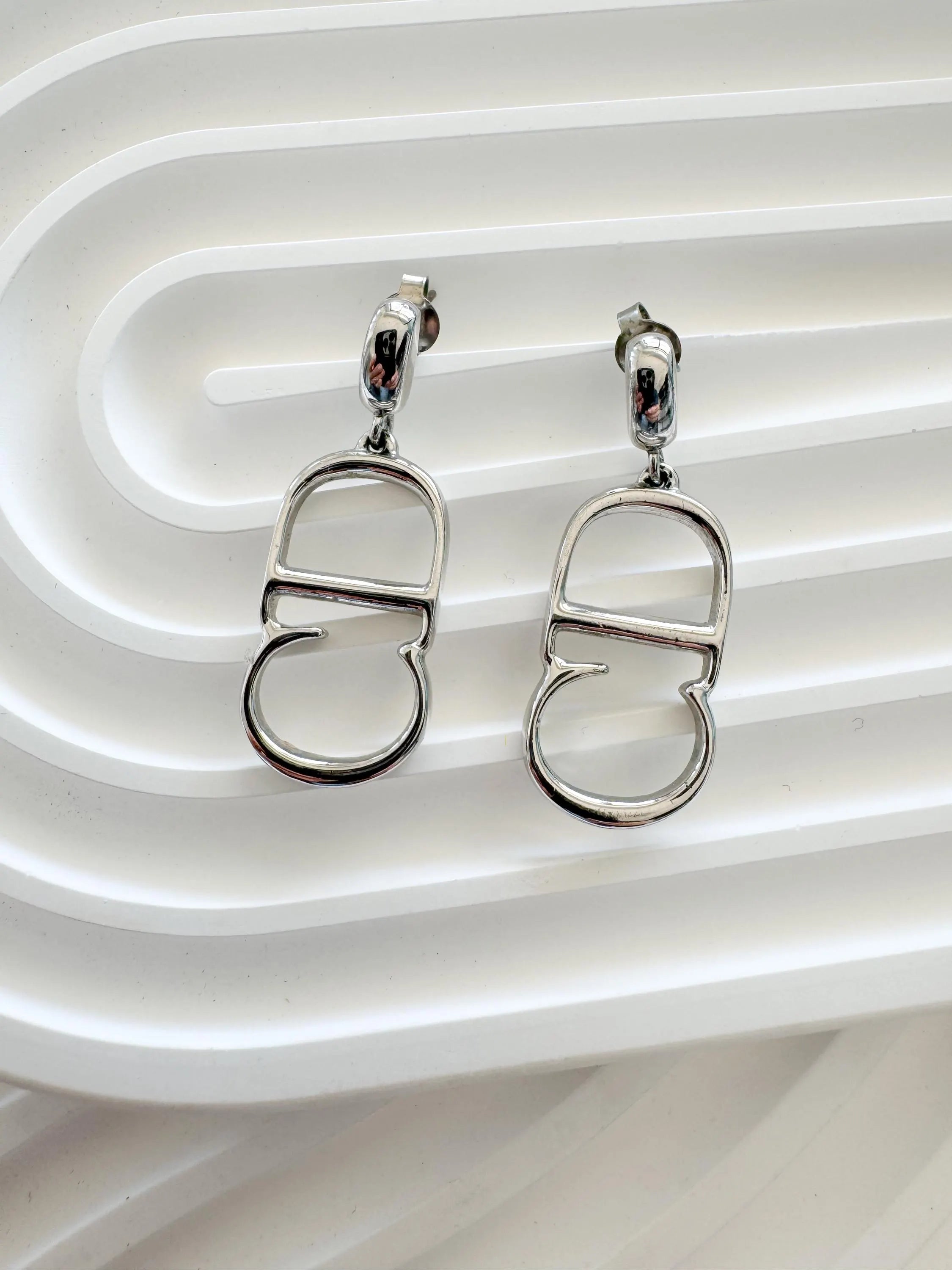 Dior earrings Vintage Christian Dior logo Earrings, Dior Vintage CD silver Tone Earrings chunky Earrings, Vintage Earrings, Gift for her