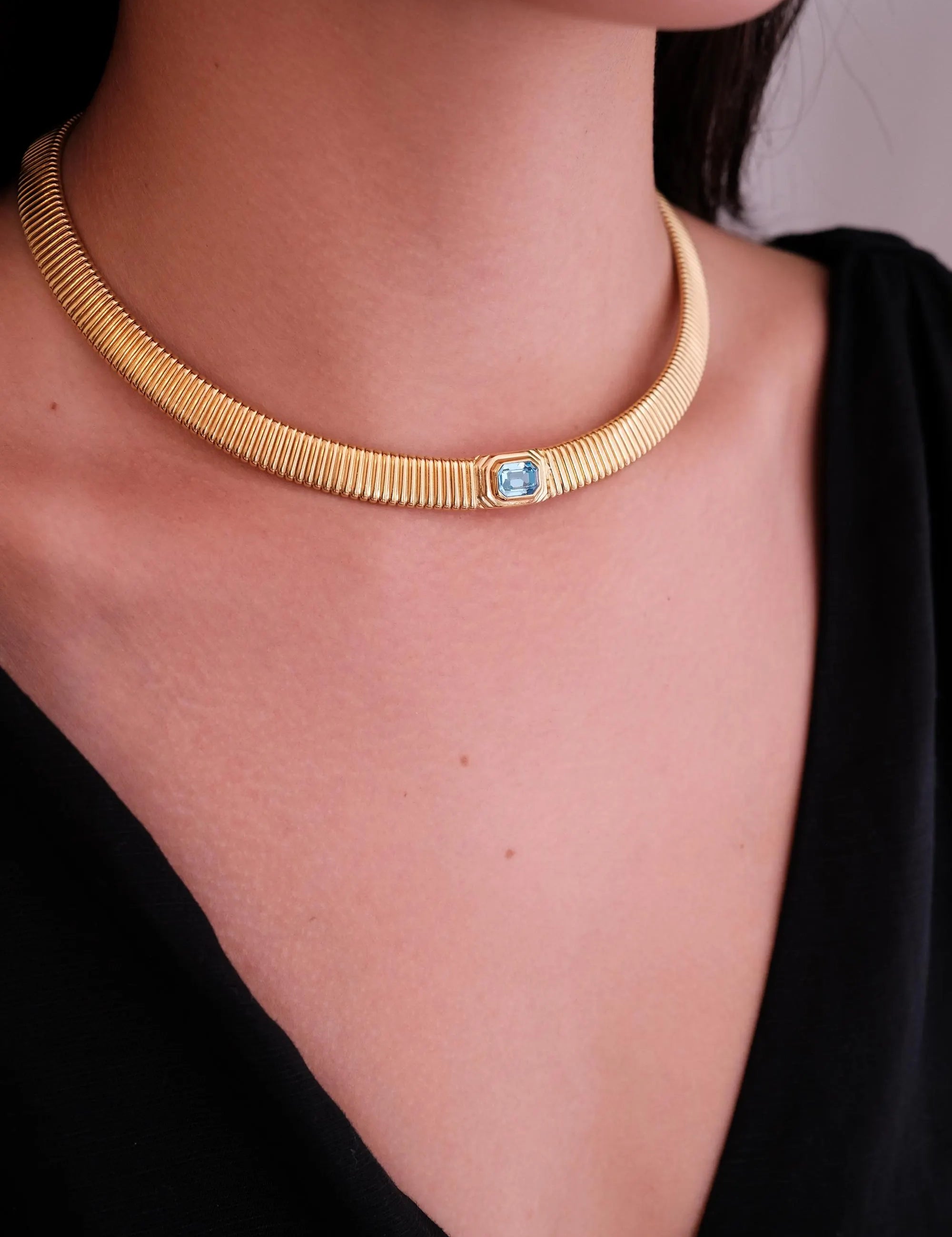 Vintage Christian Dior Choker: Aquamarine Crystal Gold-Tone Necklace
