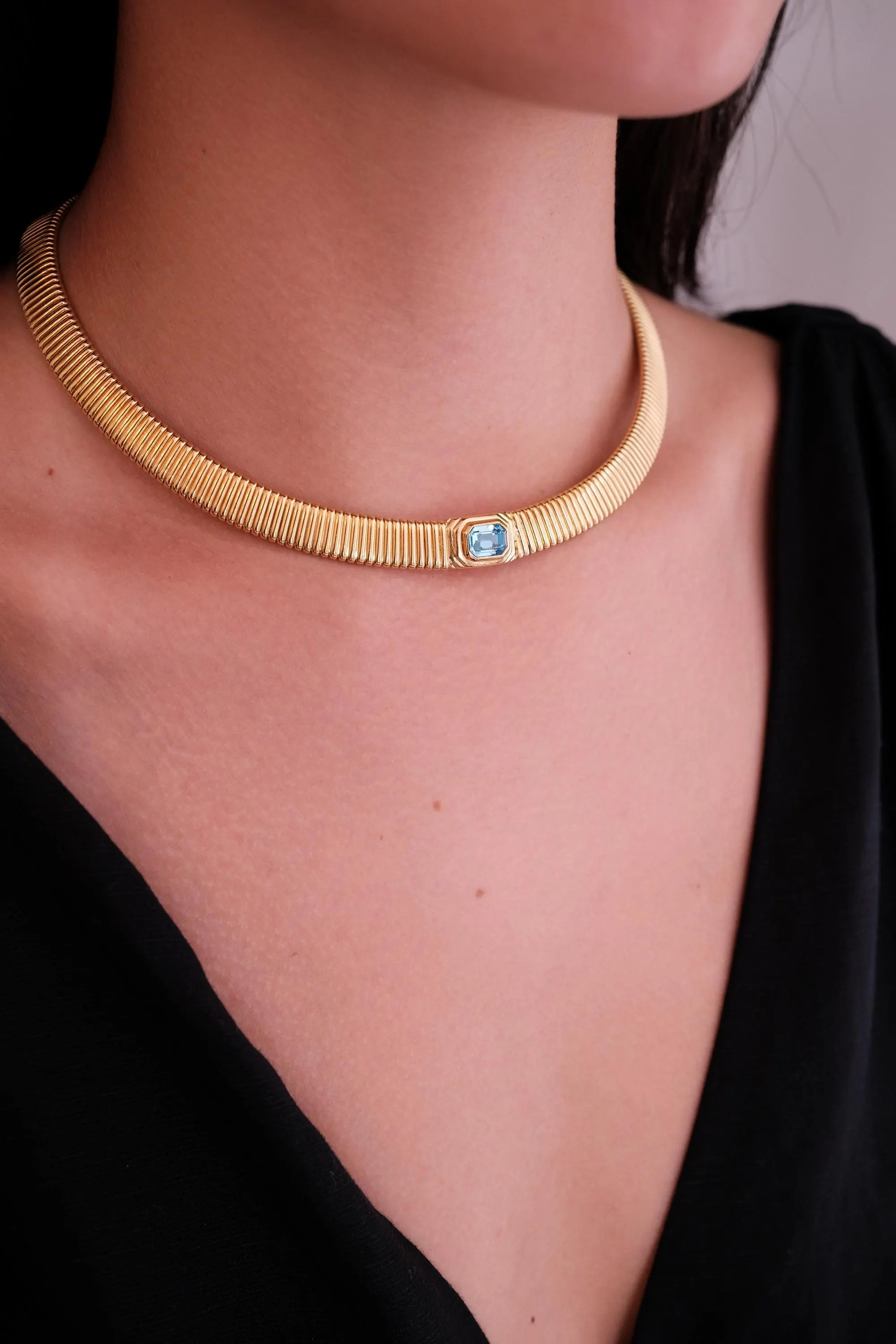 Vintage Christian Dior Choker: Aquamarine Crystal Gold-Tone Necklace
