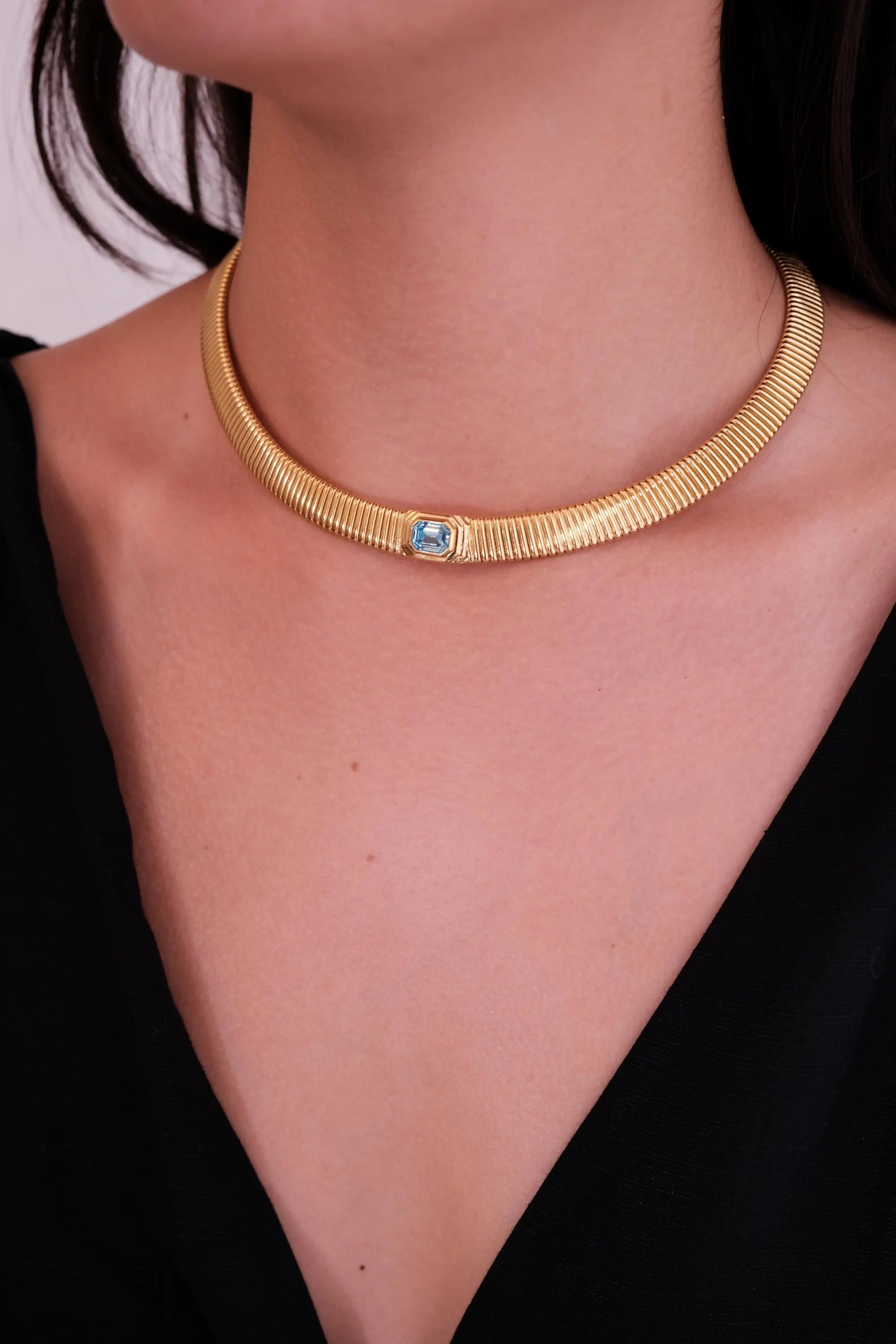 Vintage Christian Dior Choker: Aquamarine Crystal Gold-Tone Necklace
