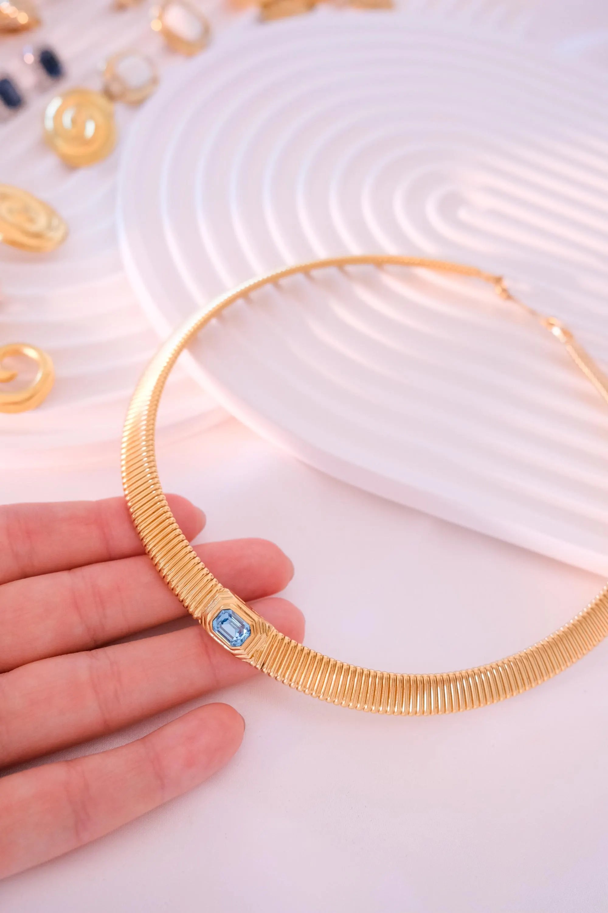 Vintage Christian Dior Choker: Aquamarine Crystal Gold-Tone Necklace