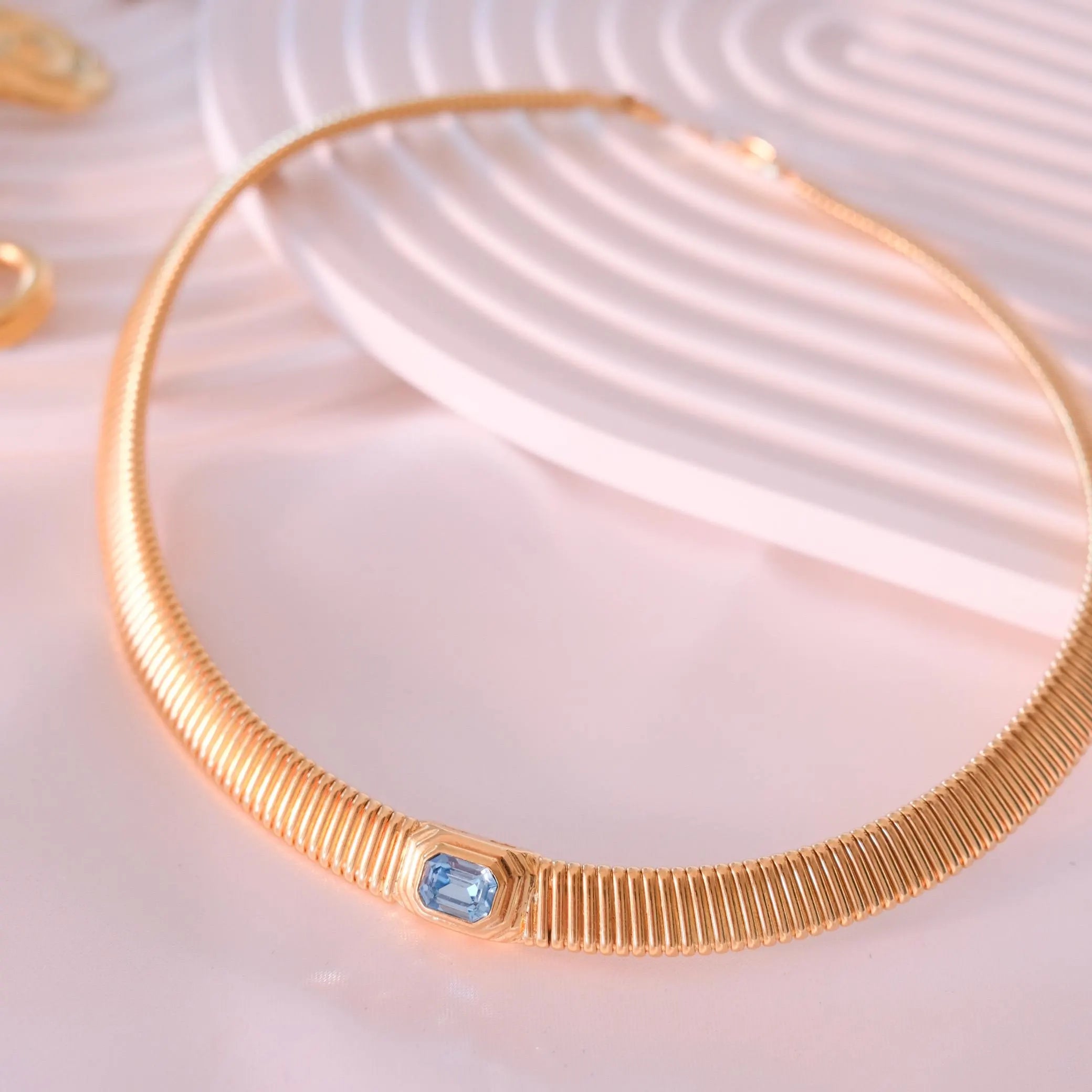 Vintage Christian Dior Choker: Aquamarine Crystal Gold-Tone Necklace
